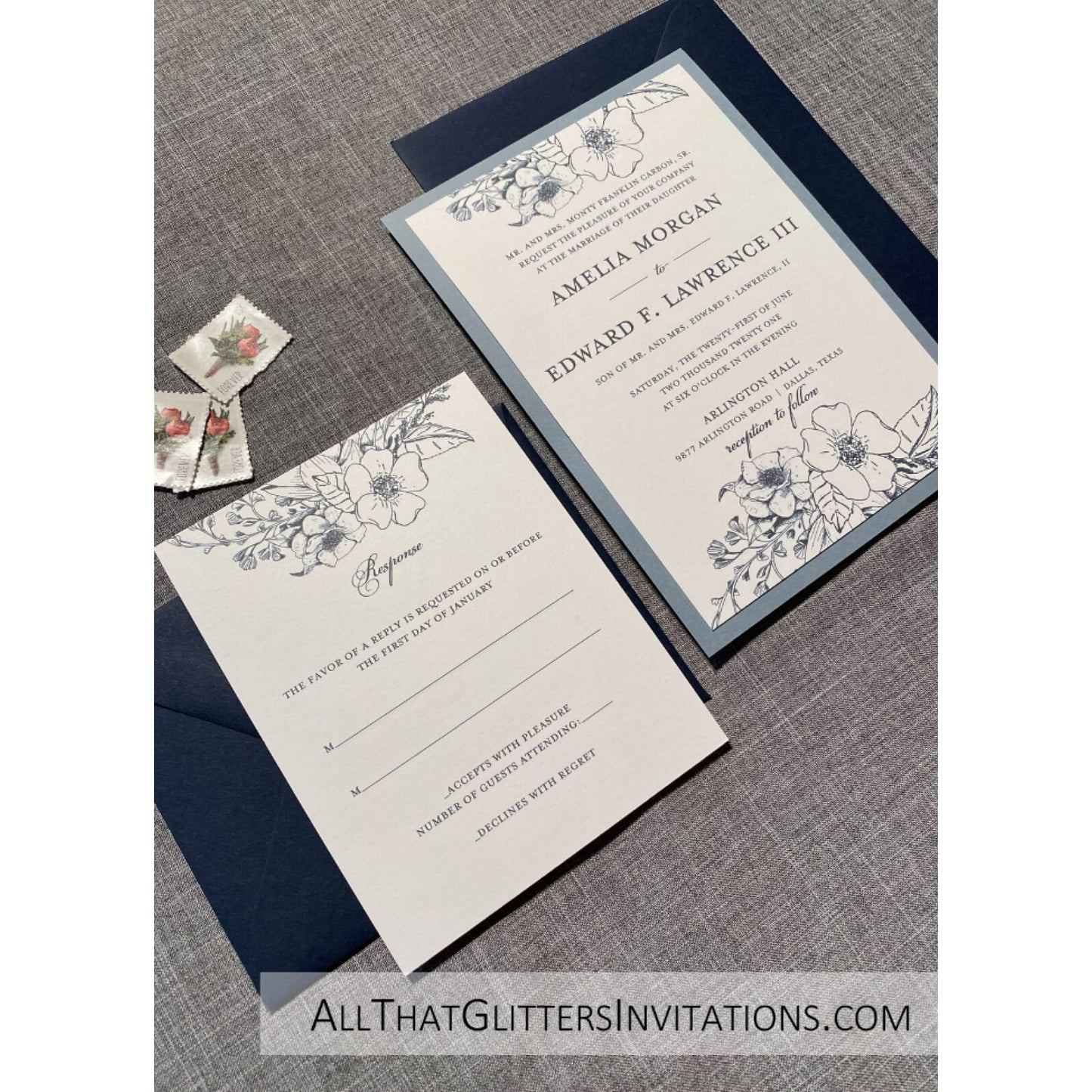 Botanic Floral Wedding Invitation Traditional - All That Glitters Invitations
