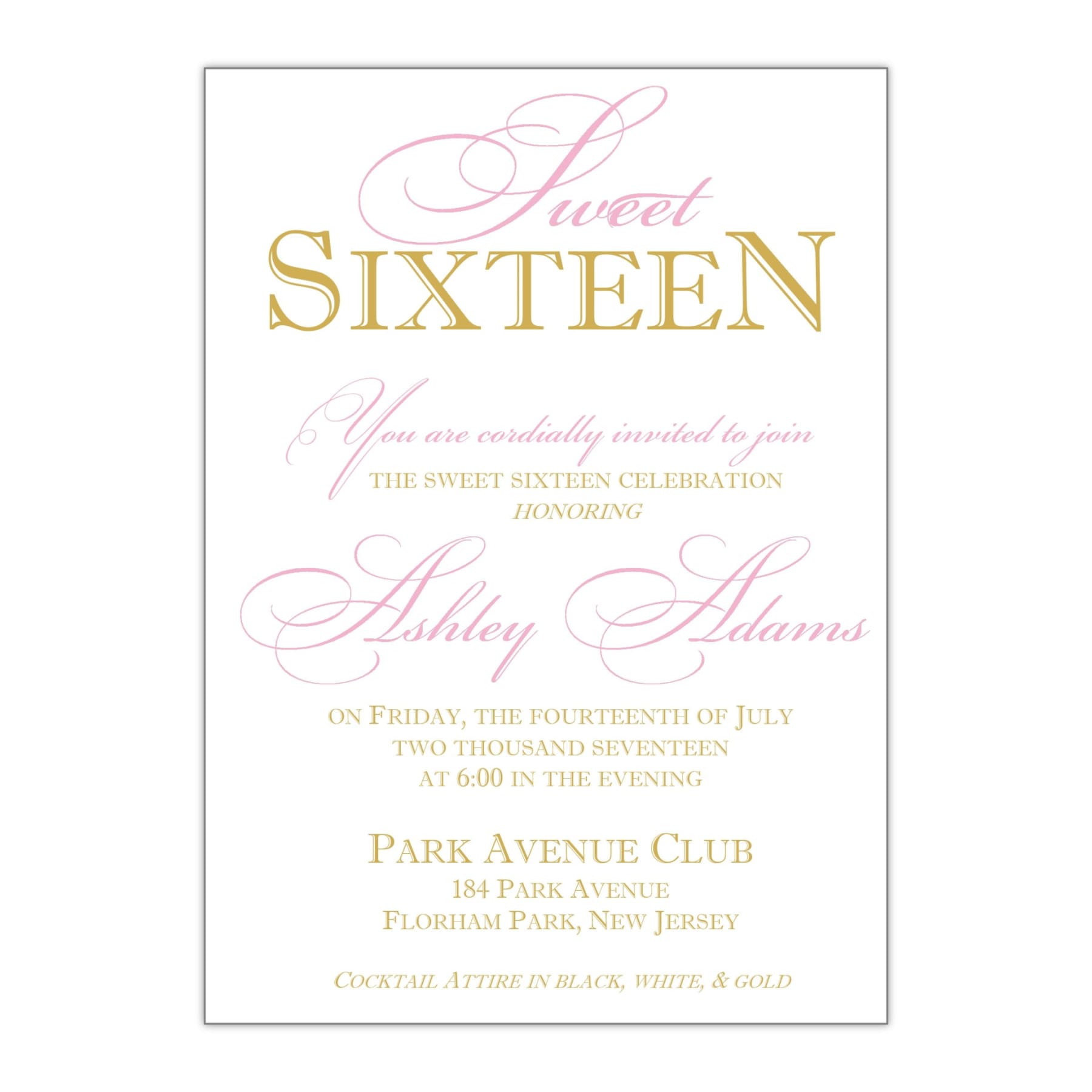 Classic Sweet 16 Invitation - All That Glitters Invitations