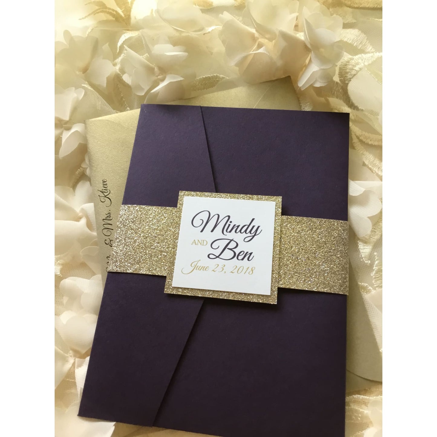 Elegant Glitter Pocketfold Wedding Invitation, Evelyn - All That Glitters Invitations