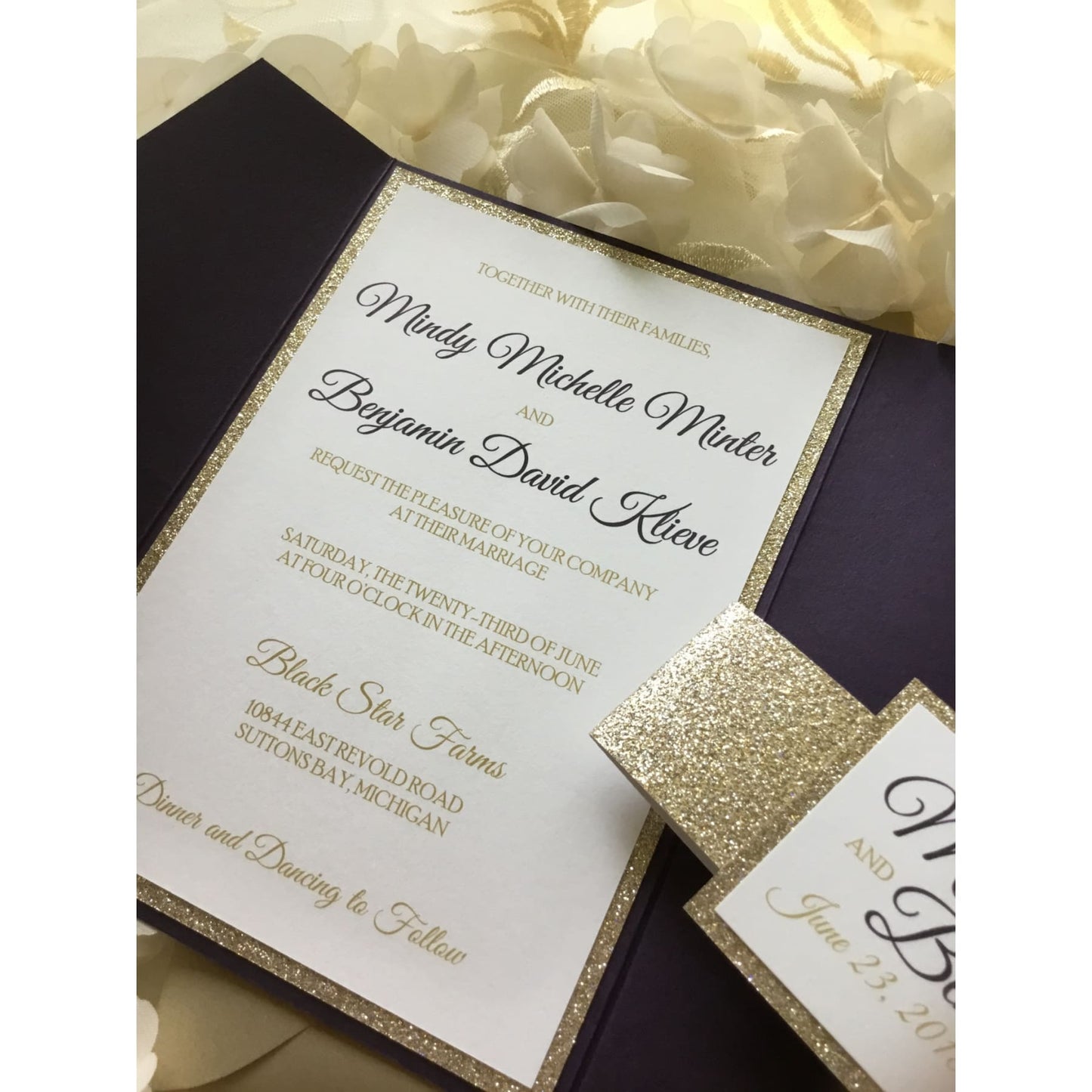 Elegant Glitter Pocketfold Wedding Invitation, Evelyn - All That Glitters Invitations