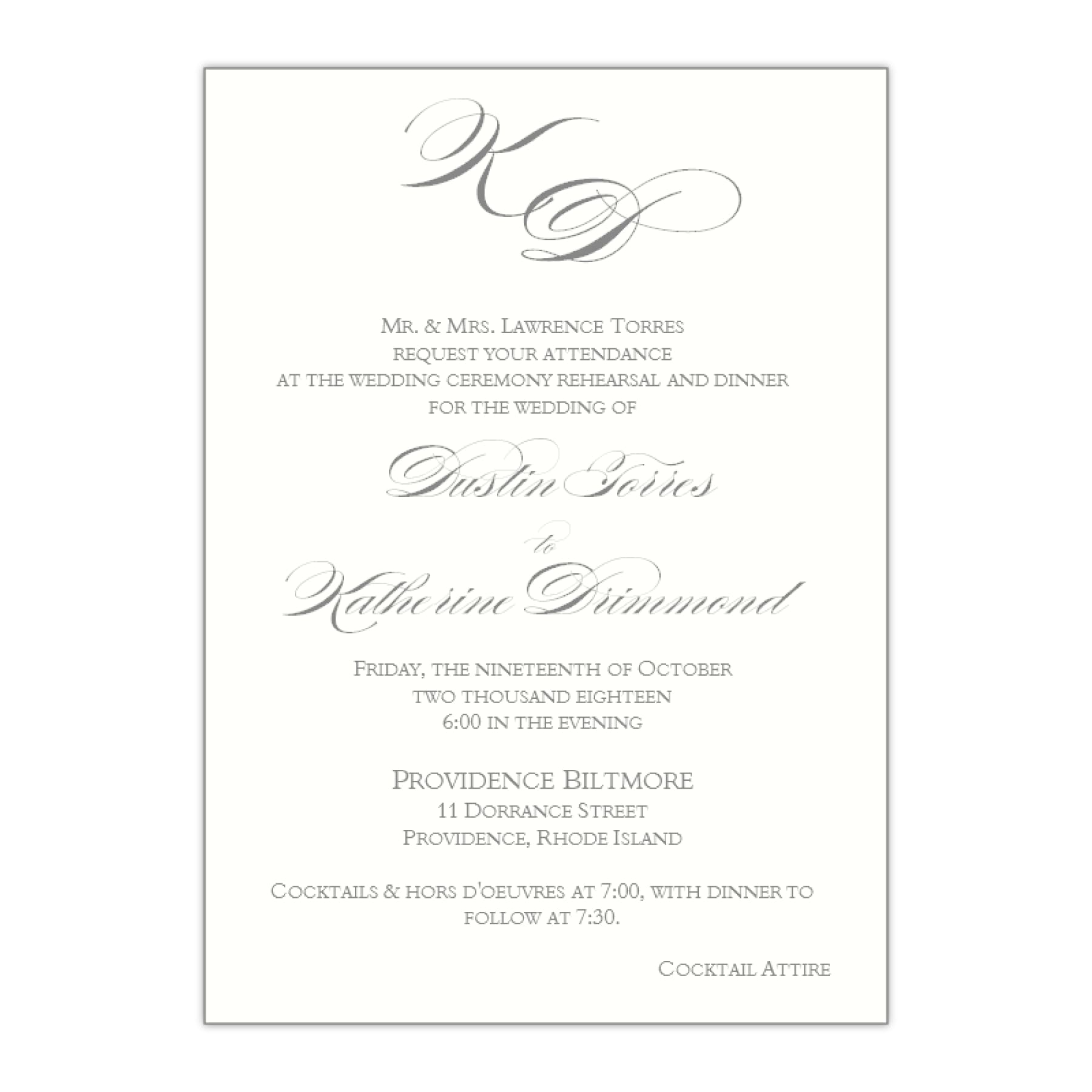 Elegant Wedding Rehearsal Dinner Invitation Katherine Rehearsal