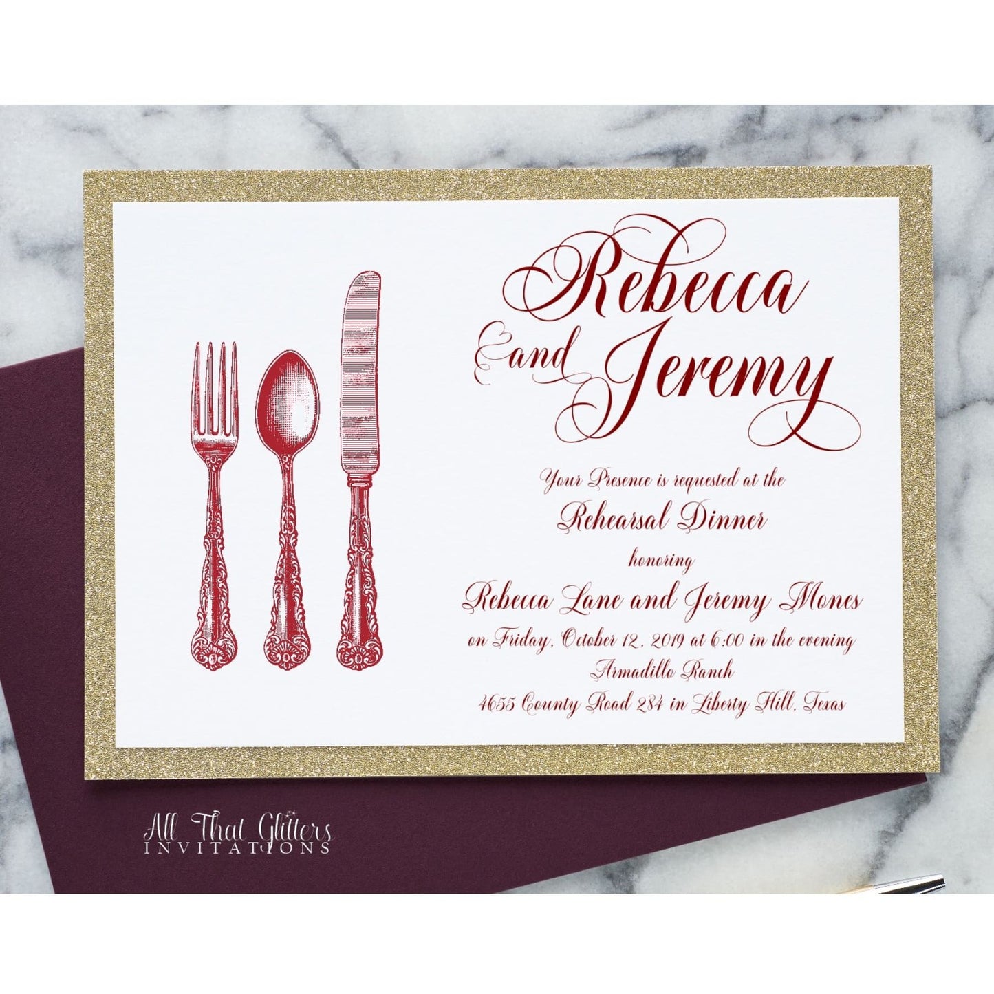 Fancy Rehearsal Dinner Invitation, Rebecca - All That Glitters Invitations