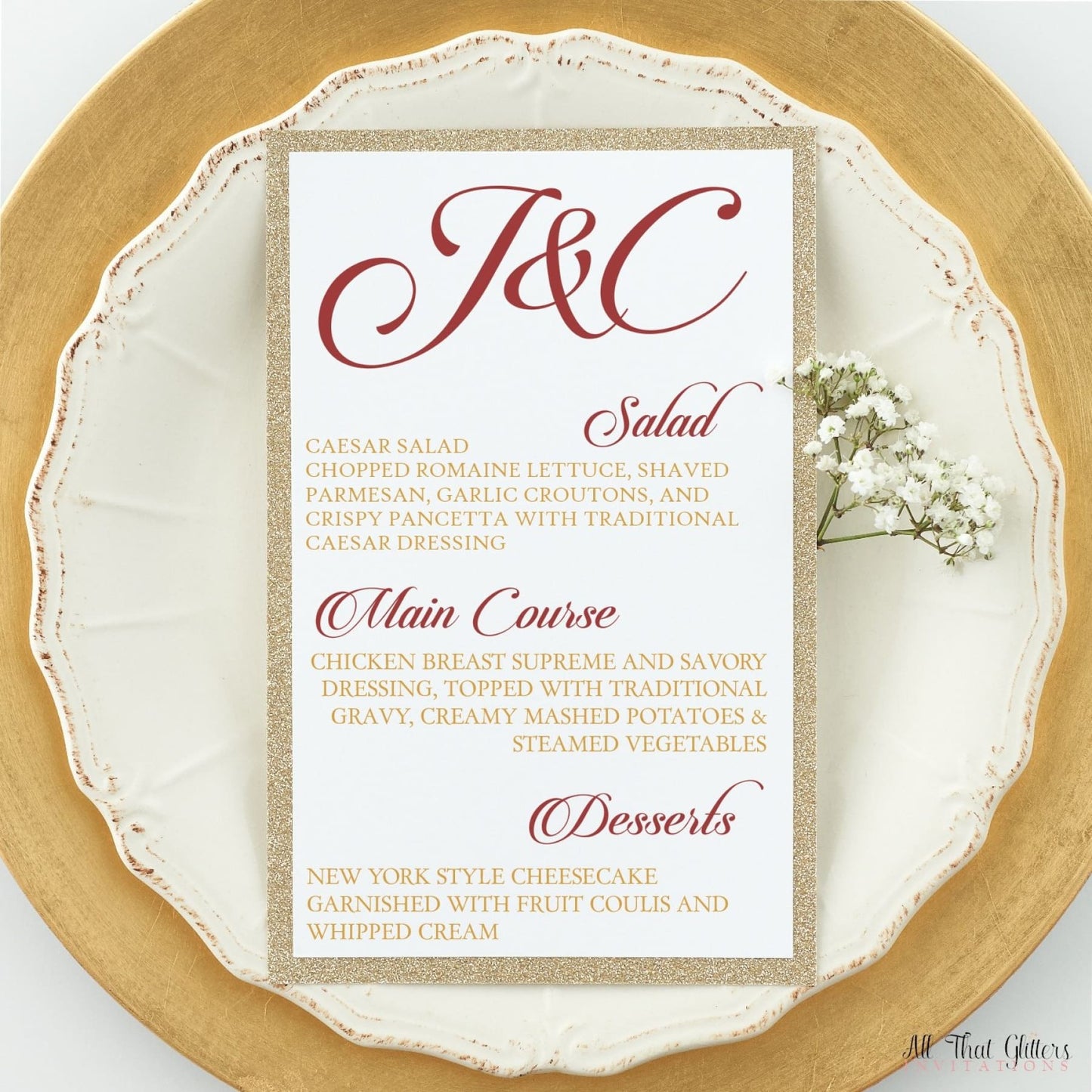 Fancy Wedding Reception Dinner Menu, Julietta - All That Glitters Invitations