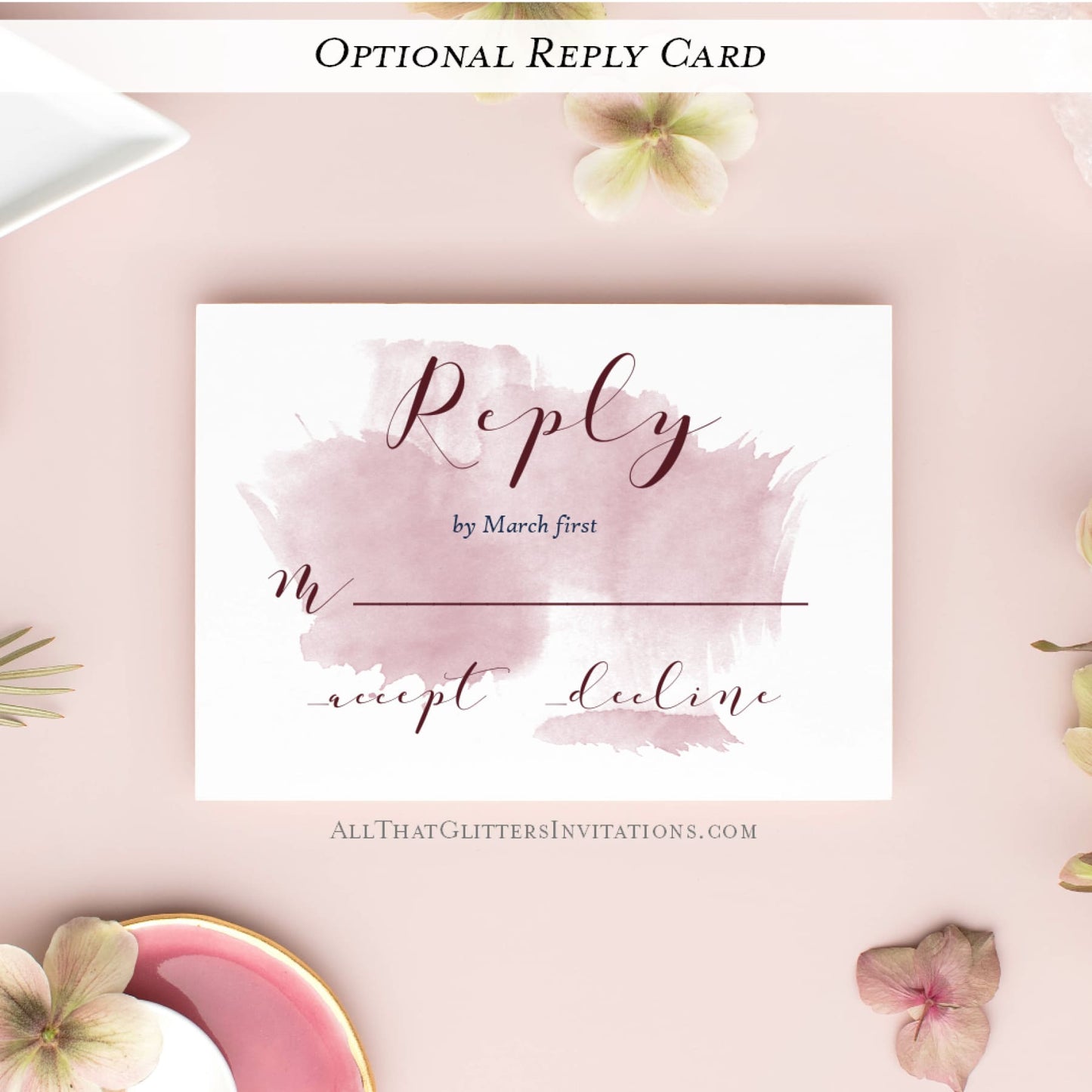 Flowers and Watercolor Wedding Invitation, Delilah - All That Glitters Invitations