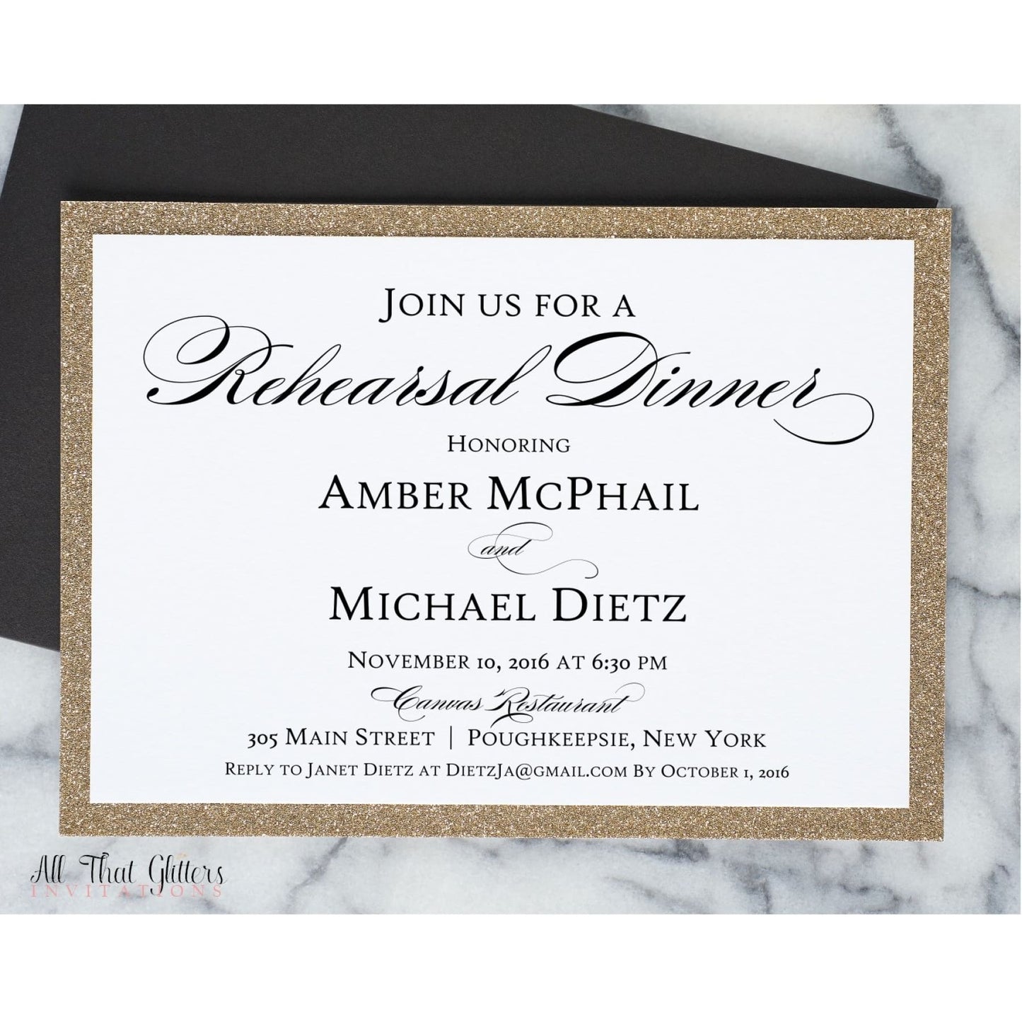 Formal Rehearsal Dinner Invitation, Amber 1 - All That Glitters Invitations