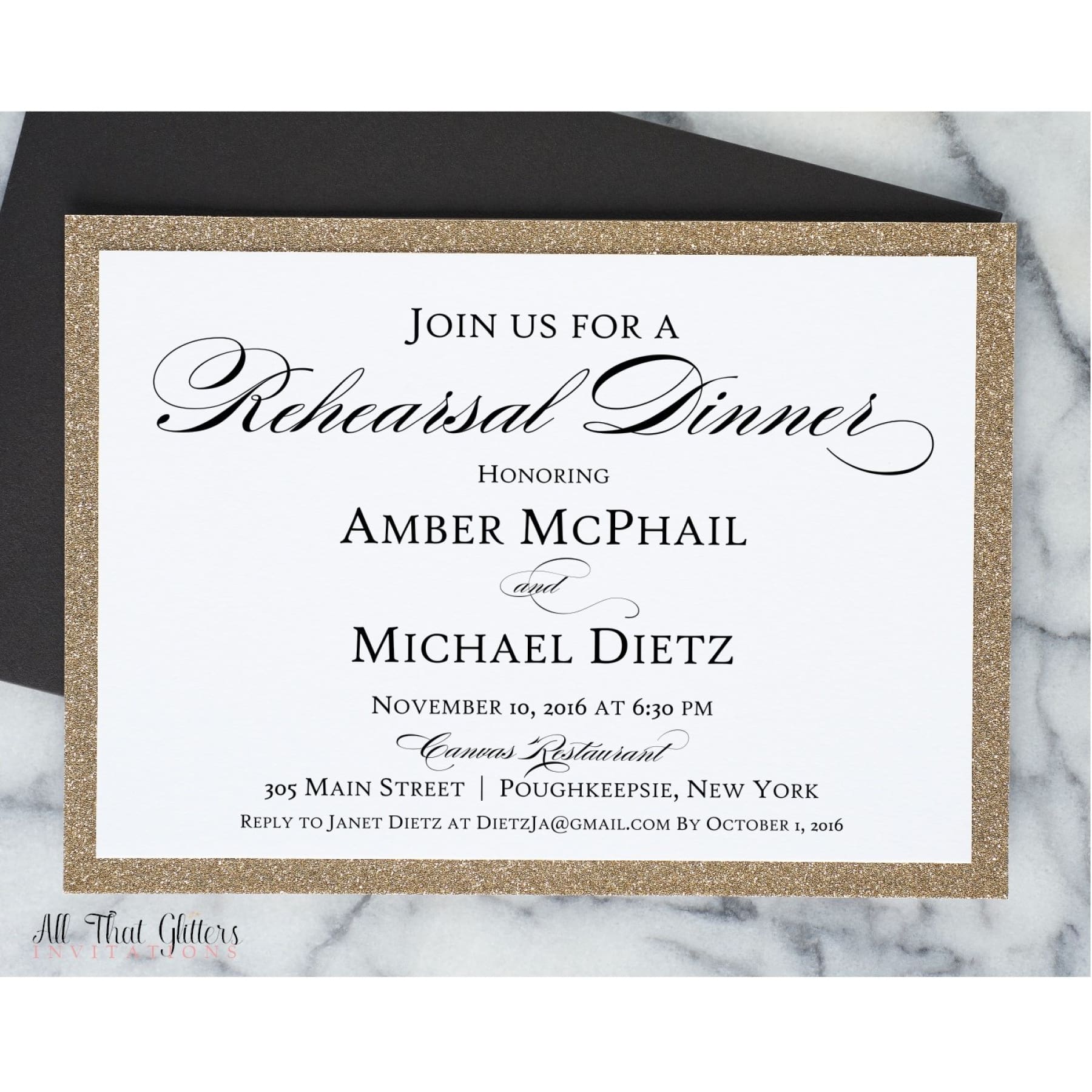 Formal Rehearsal Dinner Invitation, Amber 1 - All That Glitters Invitations