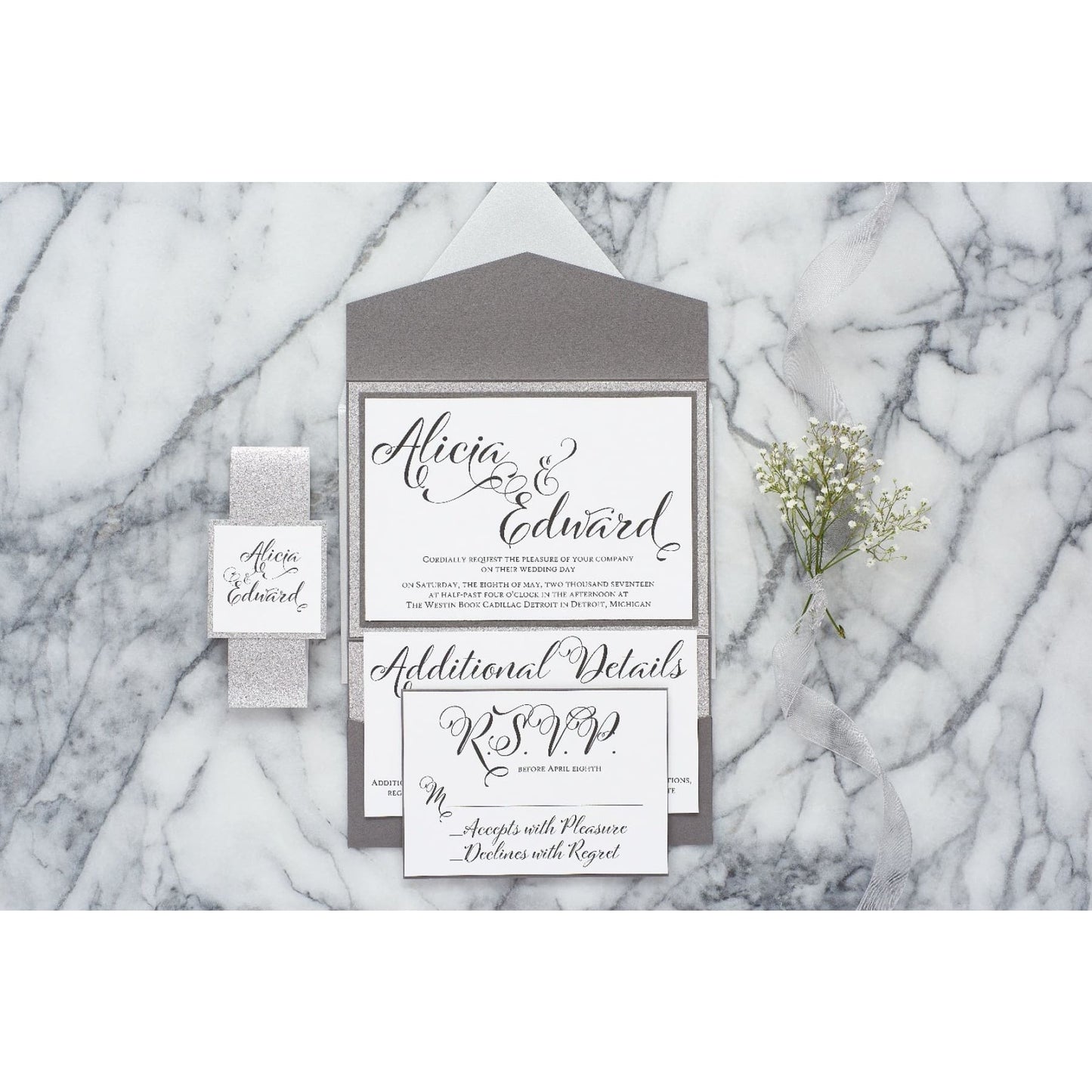 Glitter Wedding Invitation Suite, Alicia - All That Glitters Invitations