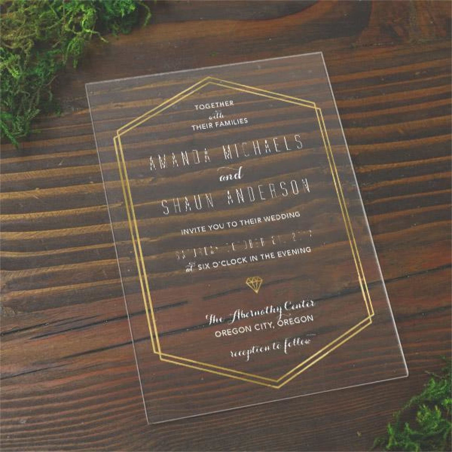 Gold Line Acrylic Wedding Invitation - All That Glitters Invitations