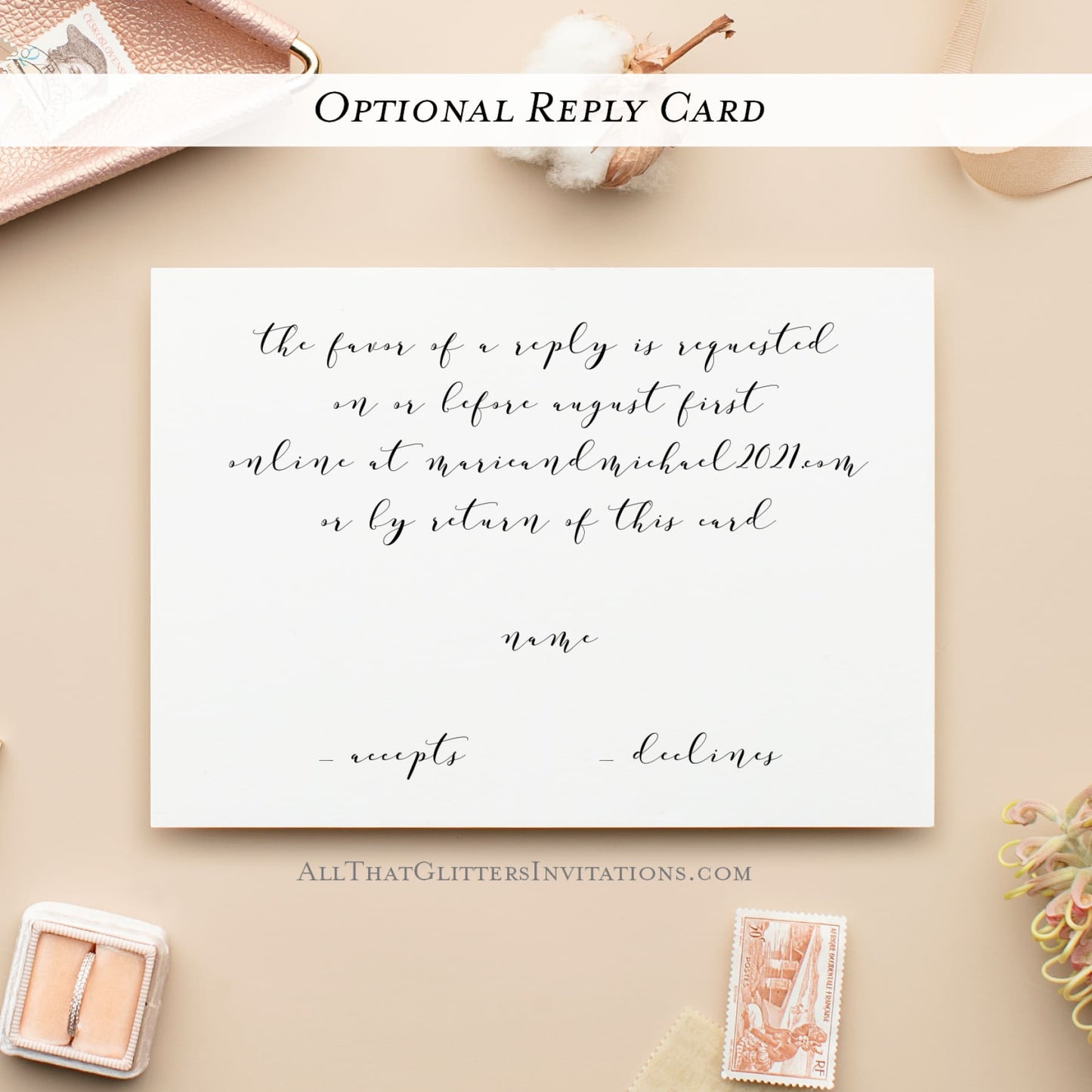 Hand Calligraphy Wedding Invitation, Maria - All That Glitters Invitations