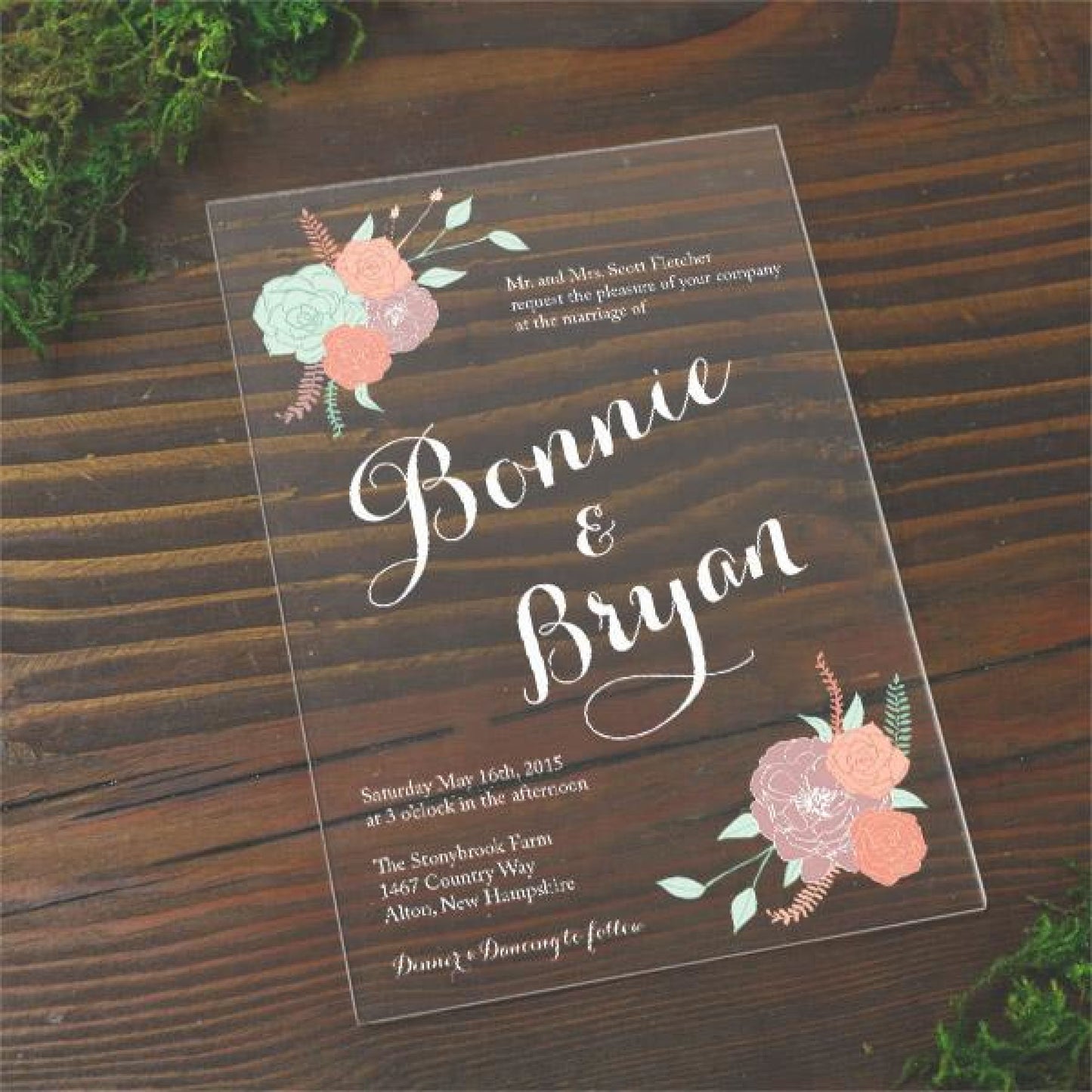 Hand Drawn Flowers Acrylic Wedding Invitation - All That Glitters Invitations