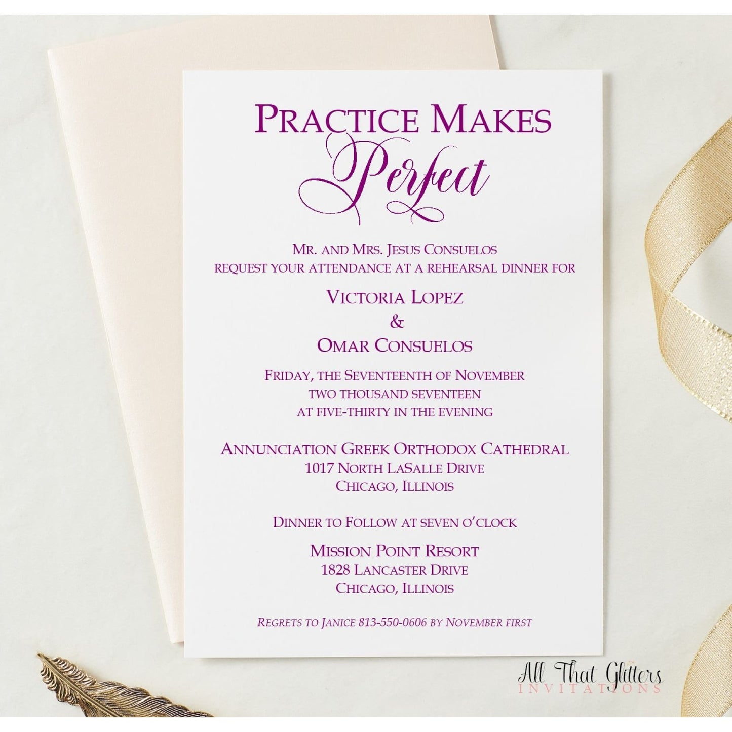 Initials Rehearsal Dinner Invitation, Victoria - All That Glitters Invitations