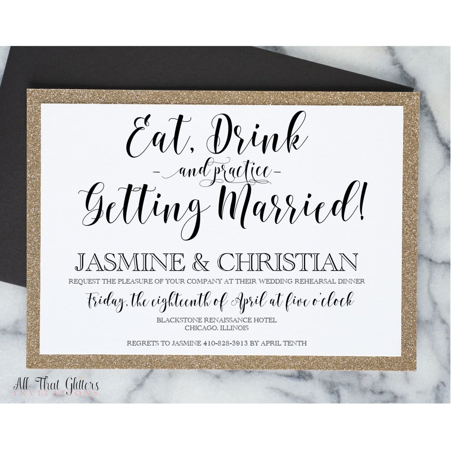 Modern Calligraphy Rehearsal Dinner Invitation, Jasmine - All That Glitters Invitations