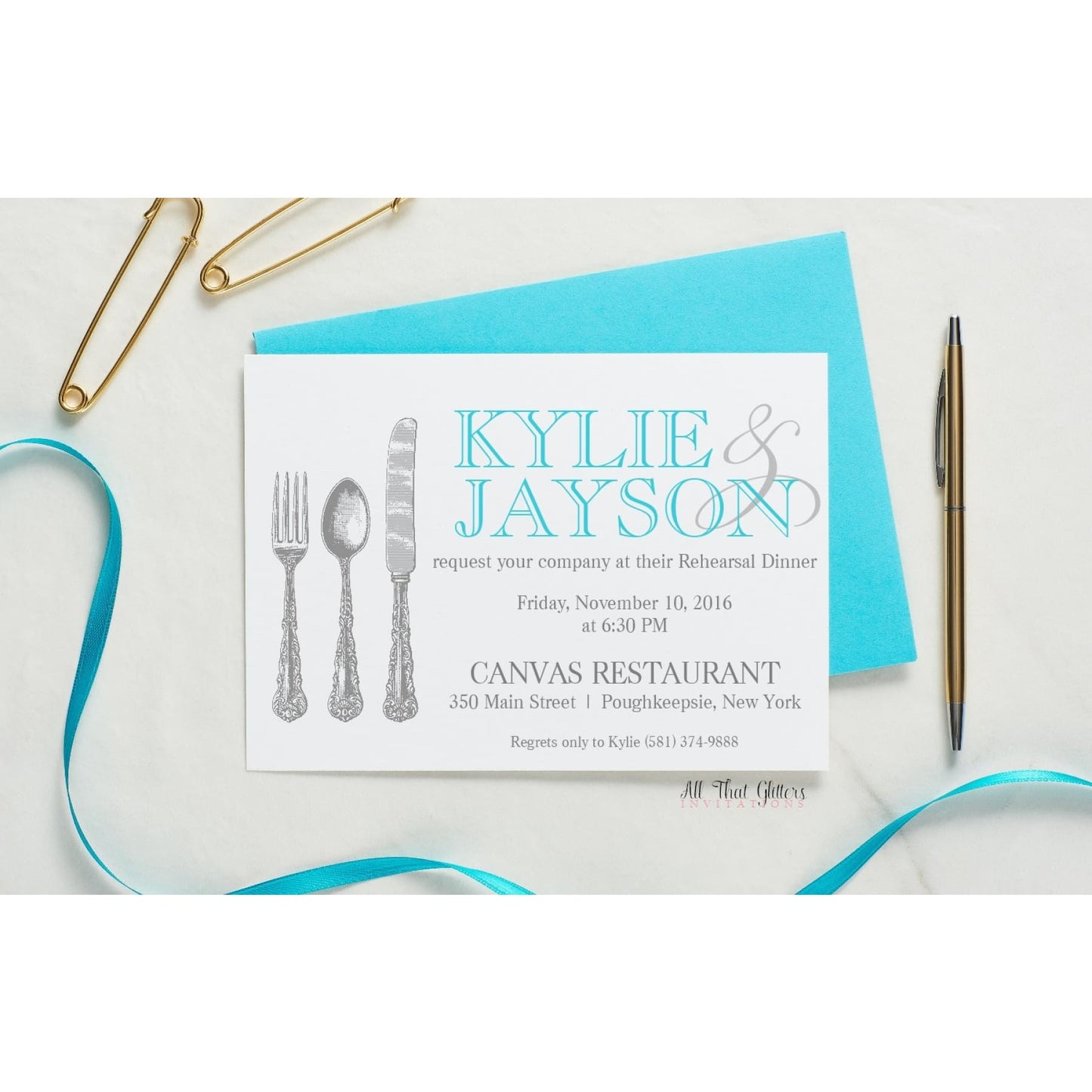 Modern Rehearsal Dinner Invitation, Kylie - All That Glitters Invitations