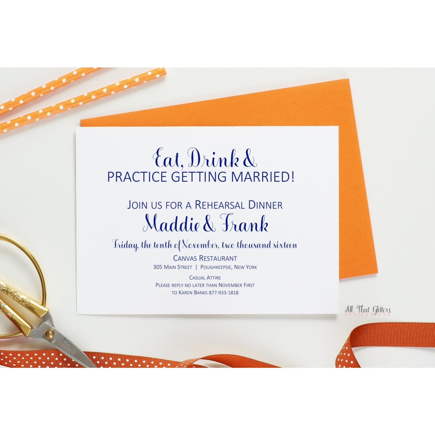 Modern Rehearsal Dinner Invitation, Madelyn - All That Glitters Invitations