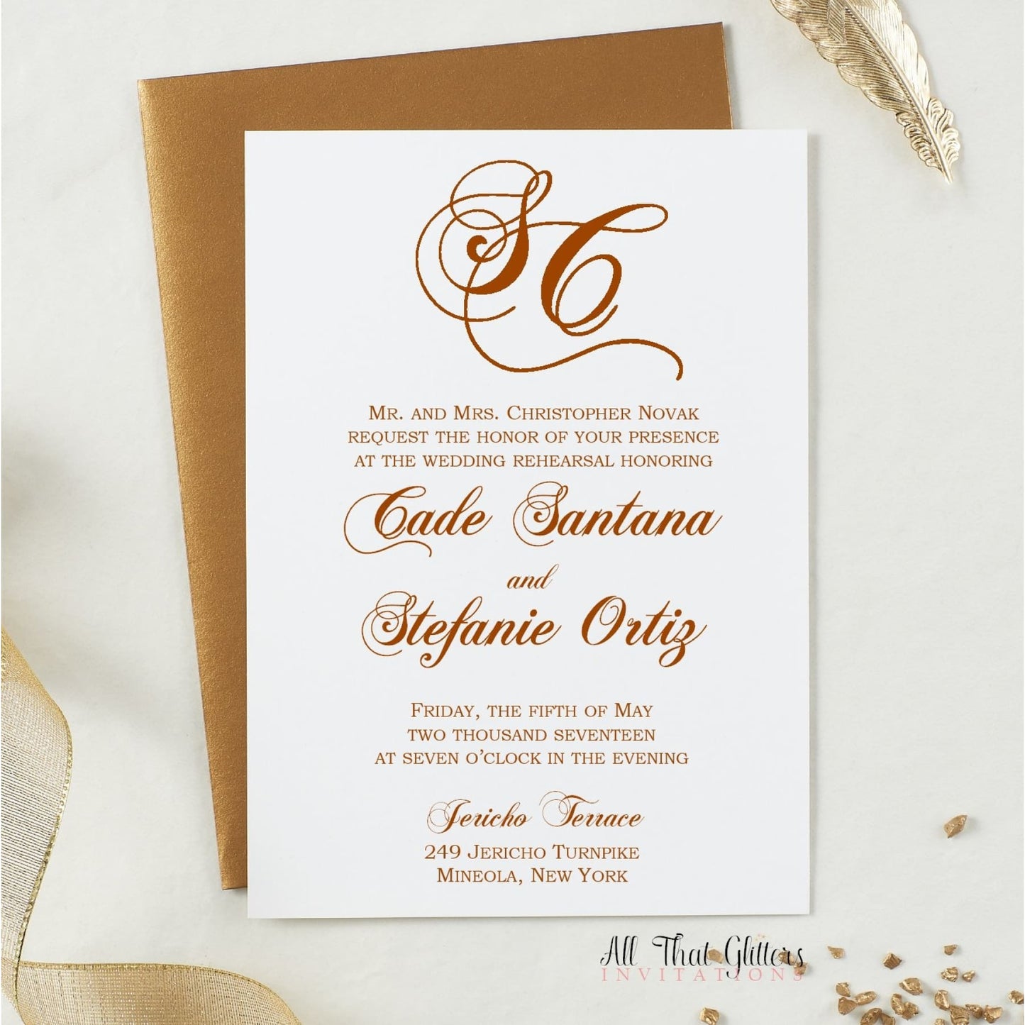Monogram Rehearsal Dinner Invitation, Stefanie - All That Glitters Invitations