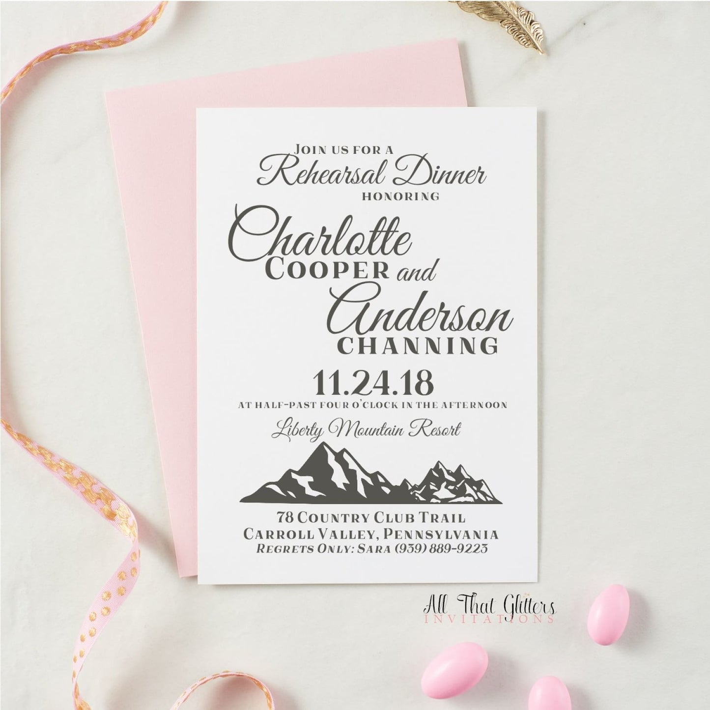Mountain Outdoor Rehearsal Dinner Invitation, Charlotte - All That Glitters Invitations