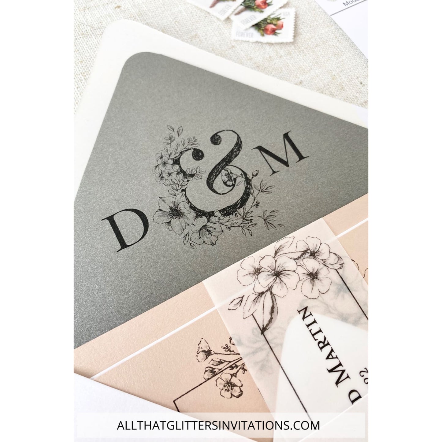 Multi-Color Wedding Invitation with Botanic Flower - All That Glitters Invitations