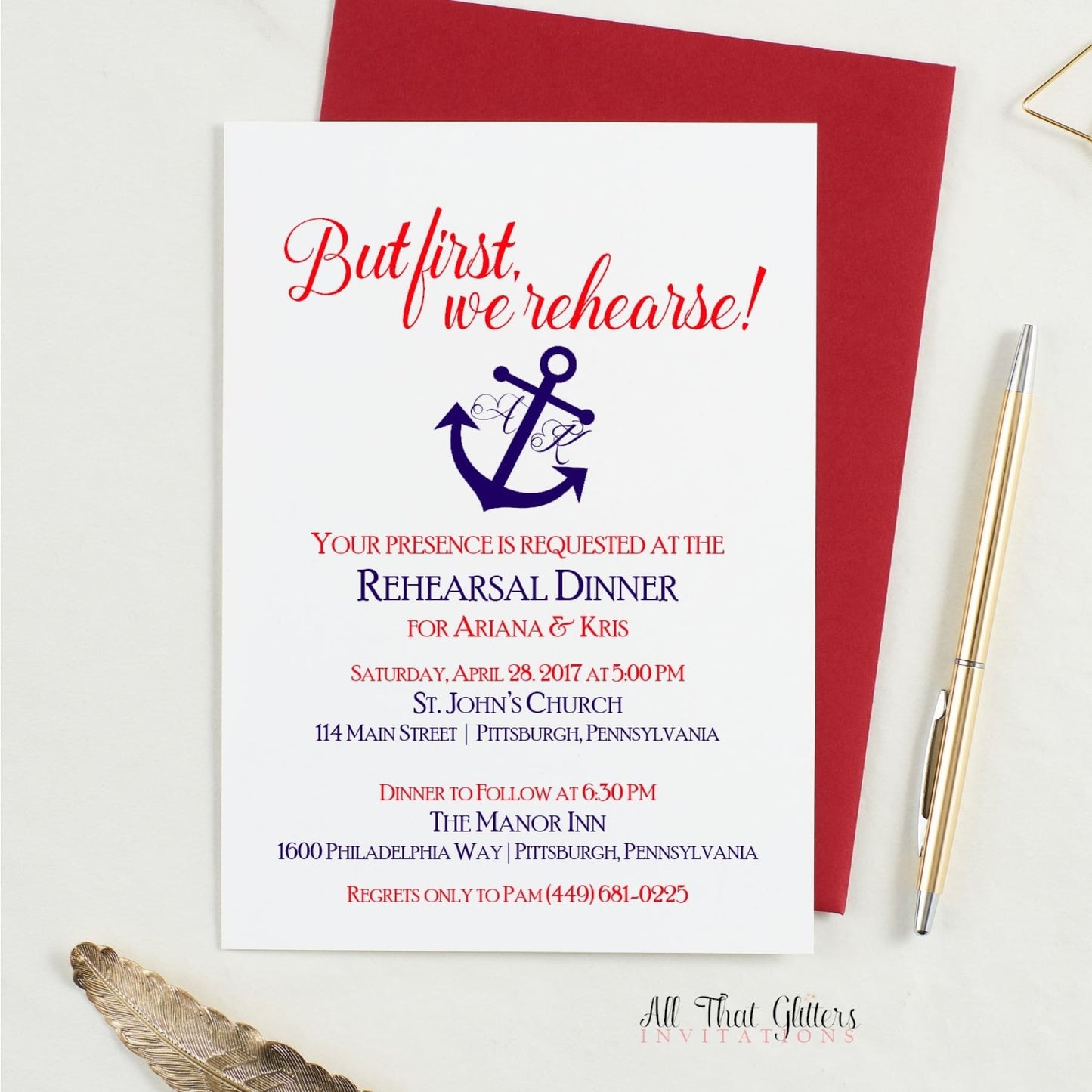 Nautical Rehearsal Dinner Invitation - All That Glitters Invitations