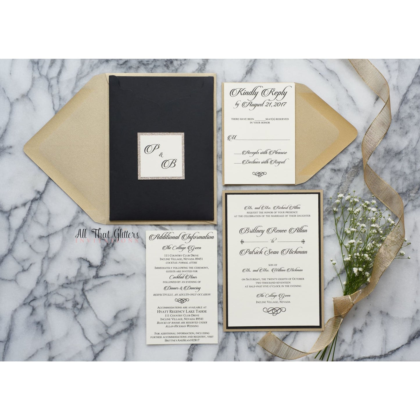 Panel Pocket Wedding Invitation, Brittney - All That Glitters Invitations