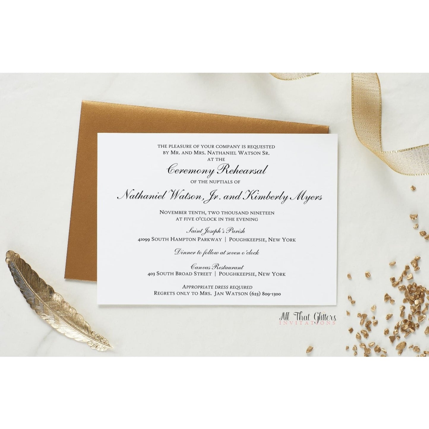 Script Rehearsal Dinner Invitation, Kimberly - All That Glitters Invitations