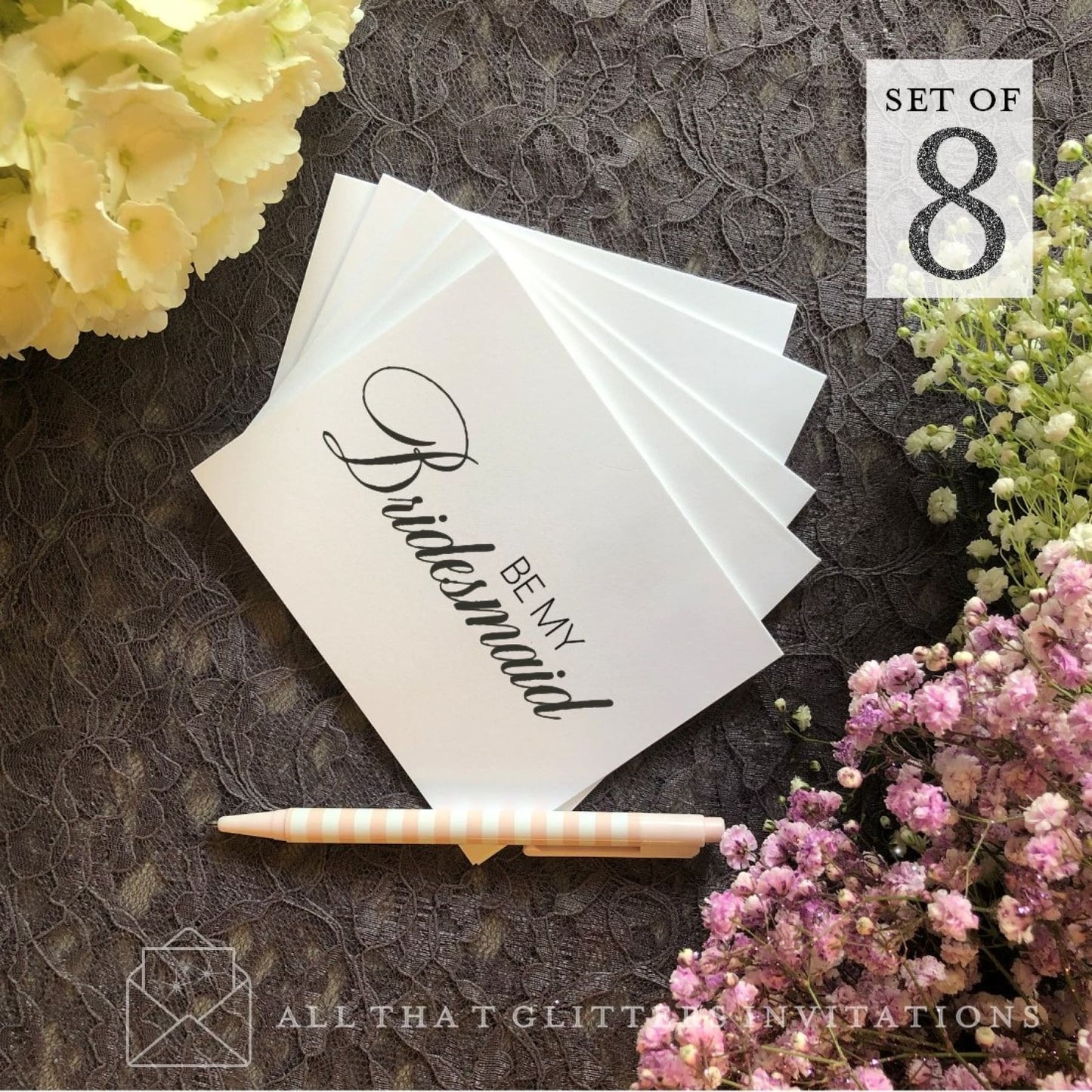 Set of Will You Be MyBridesmaid? Cards, Wedding Party Proposal Cards, Style A - All That Glitters Invitations