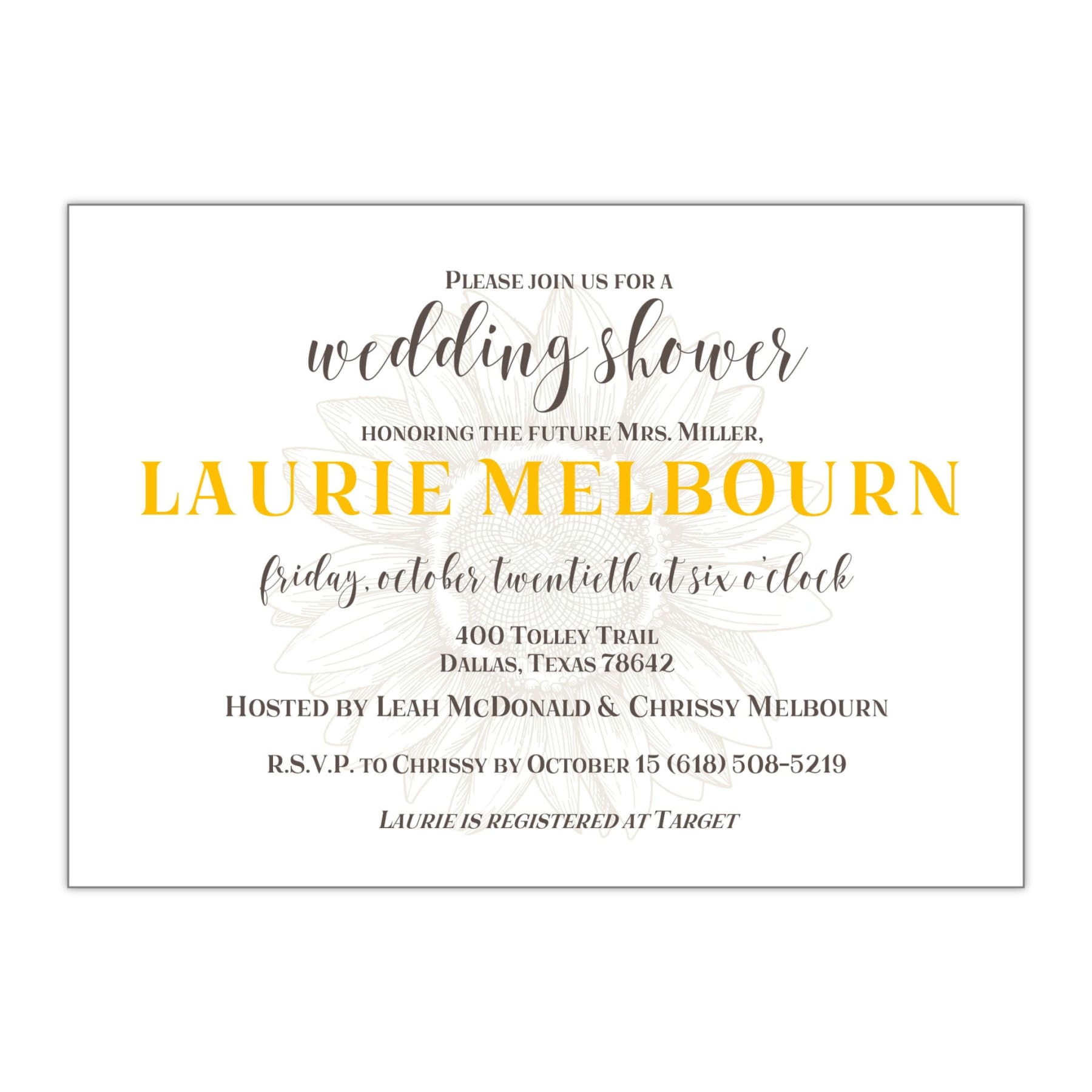 Sunflower Bridal Shower Invitation - All That Glitters Invitations