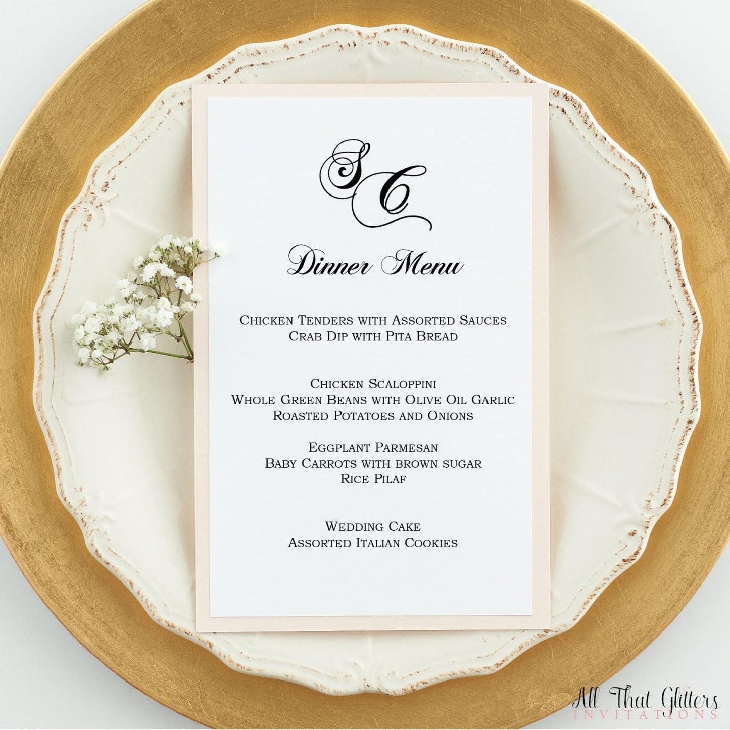 Ultra Formal Wedding Reception Menu, stefanie - All That Glitters Invitations