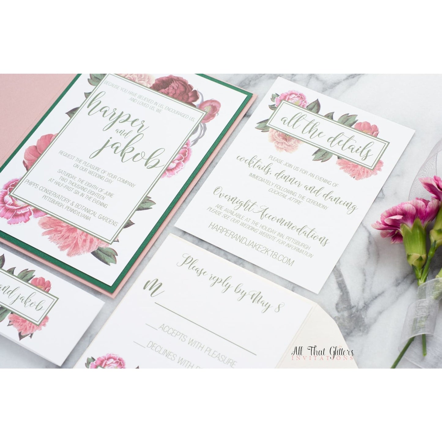 Vintage Floral Wedding Invitation, Harper - All That Glitters Invitations
