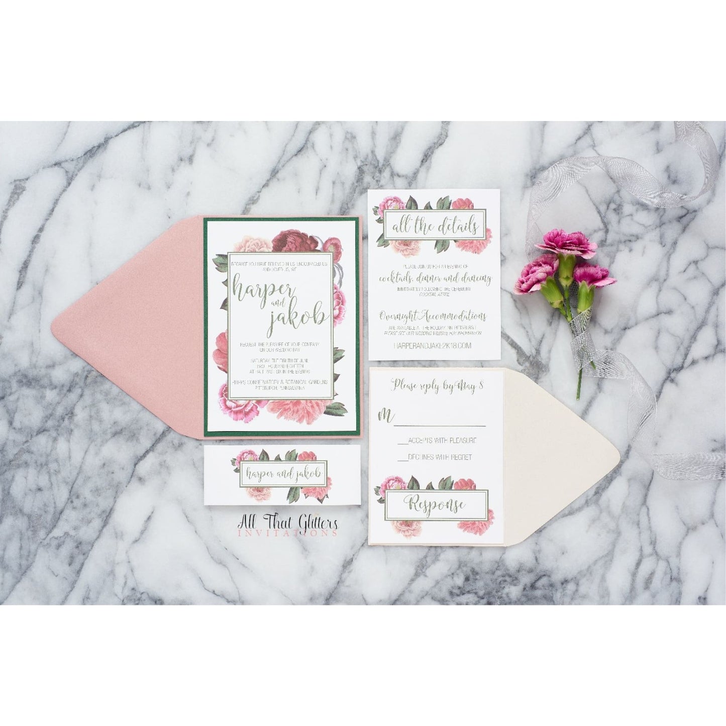 Vintage Floral Wedding Invitation, Harper - All That Glitters Invitations