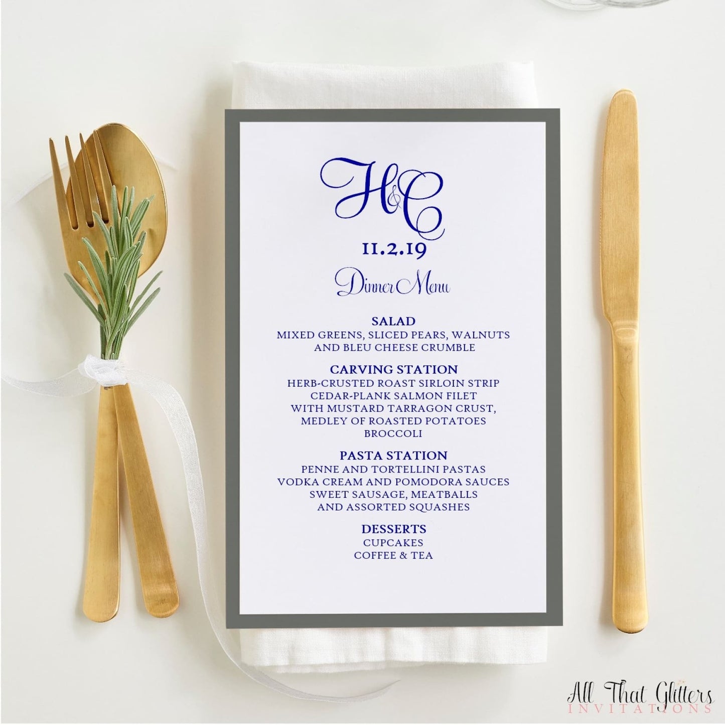 Wedding Reception Dinner Menu, Hayley - All That Glitters Invitations