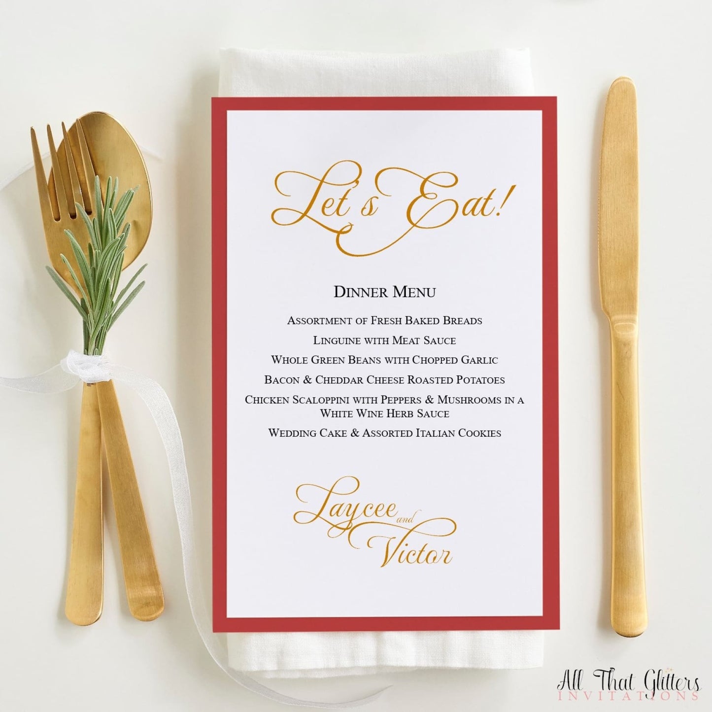 Wedding Reception Dinner Menu, Laycee - All That Glitters Invitations