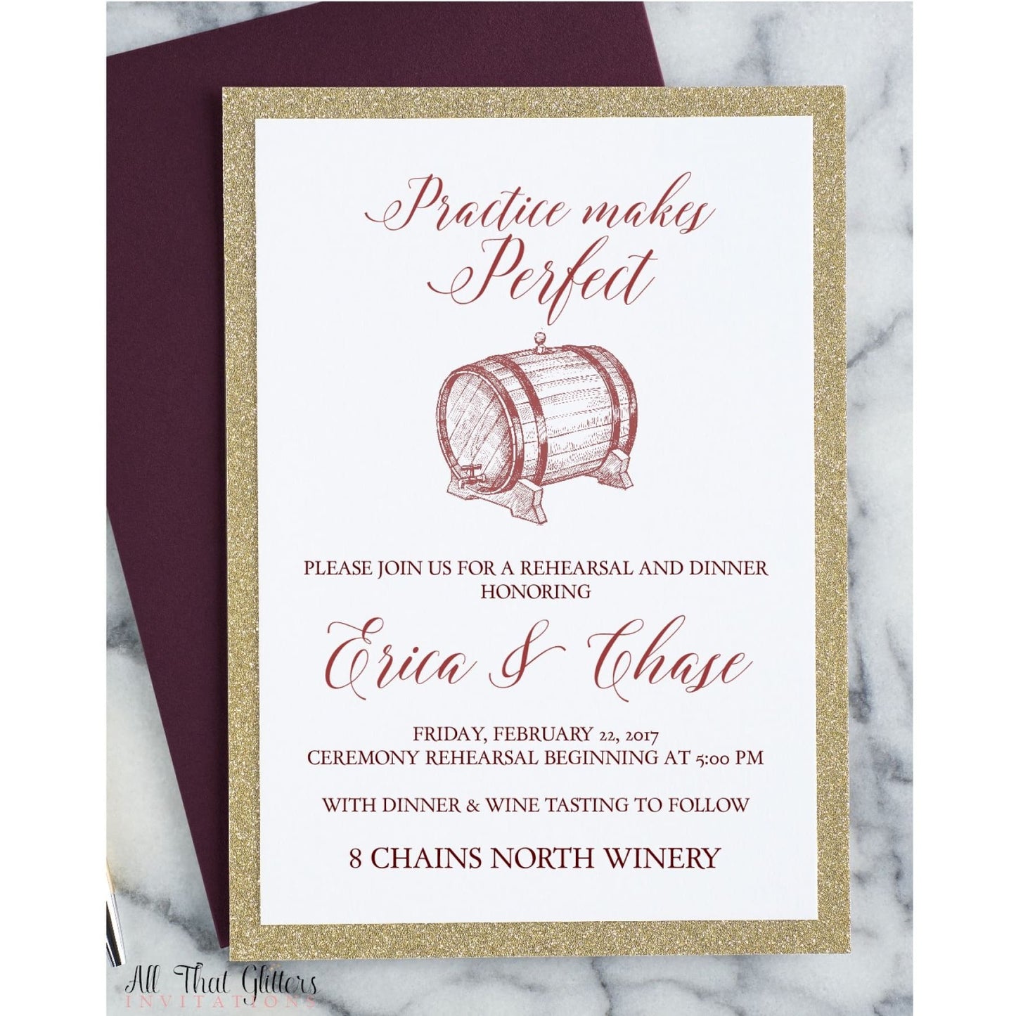 Wine Themed Rehearsal Dinner Invitation - All That Glitters Invitations