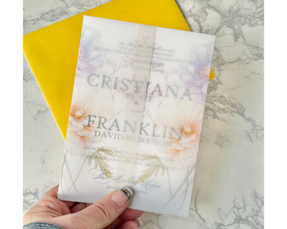 Vellum Invitation Wrap for 5×7 Wedding Invitations | Floral Pastel
