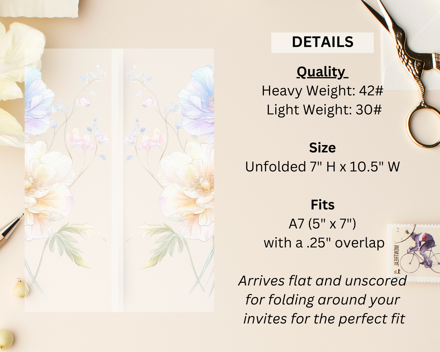 Vellum Invitation Wrap for 5×7 Wedding Invitations | Floral Pastel