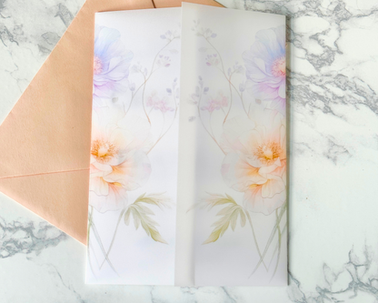 Vellum Invitation Wrap for 5×7 Wedding Invitations | Floral Pastel