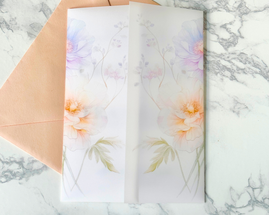Vellum Invitation Wrap for 5×7 Wedding Invitations | Floral Pastel
