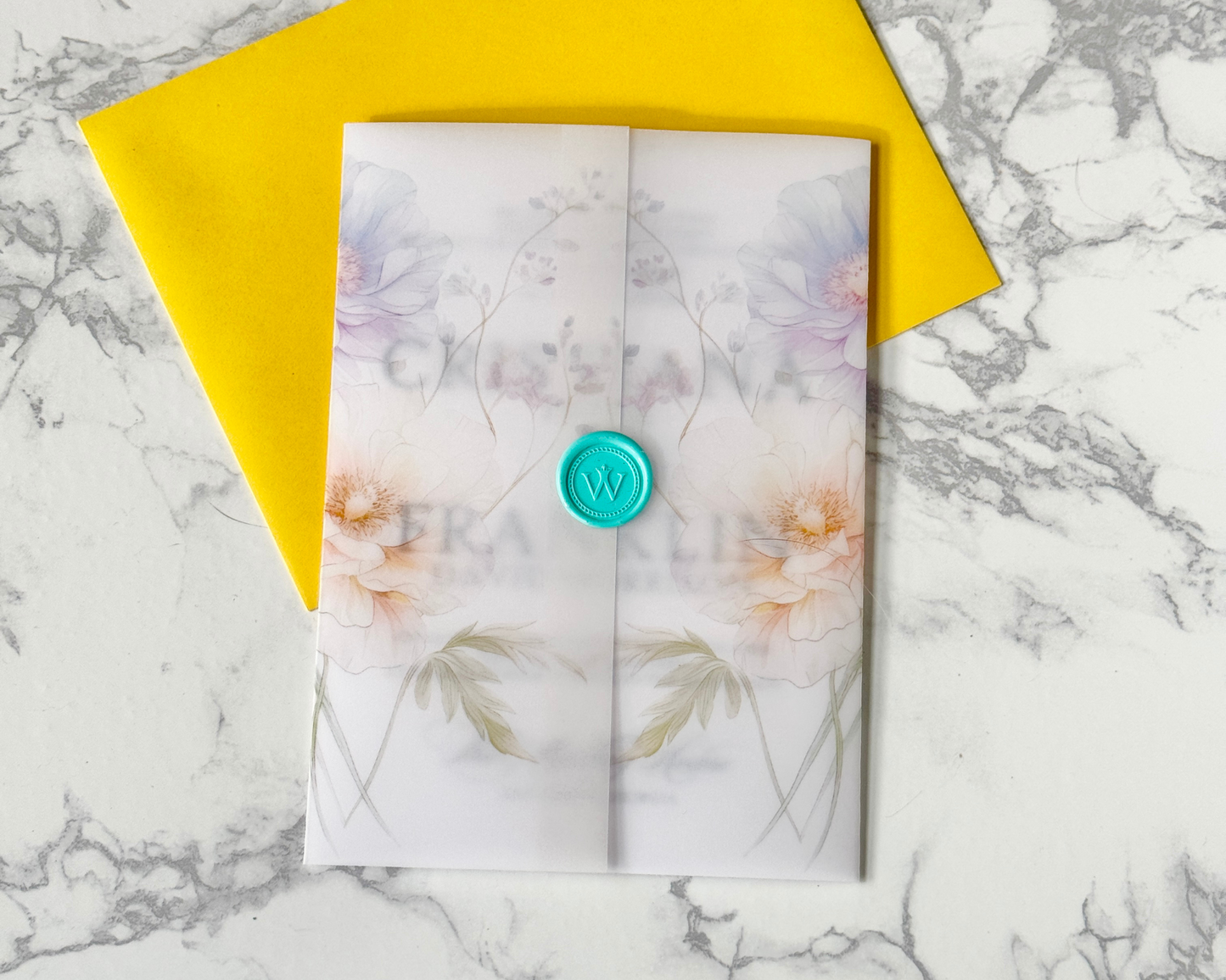 Vellum Invitation Wrap for 5×7 Wedding Invitations | Floral Pastel