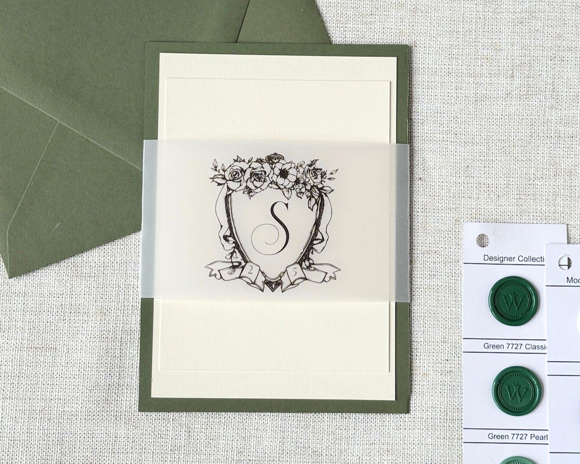 Vellum Wrap 5x7 Wedding Invitation Crest