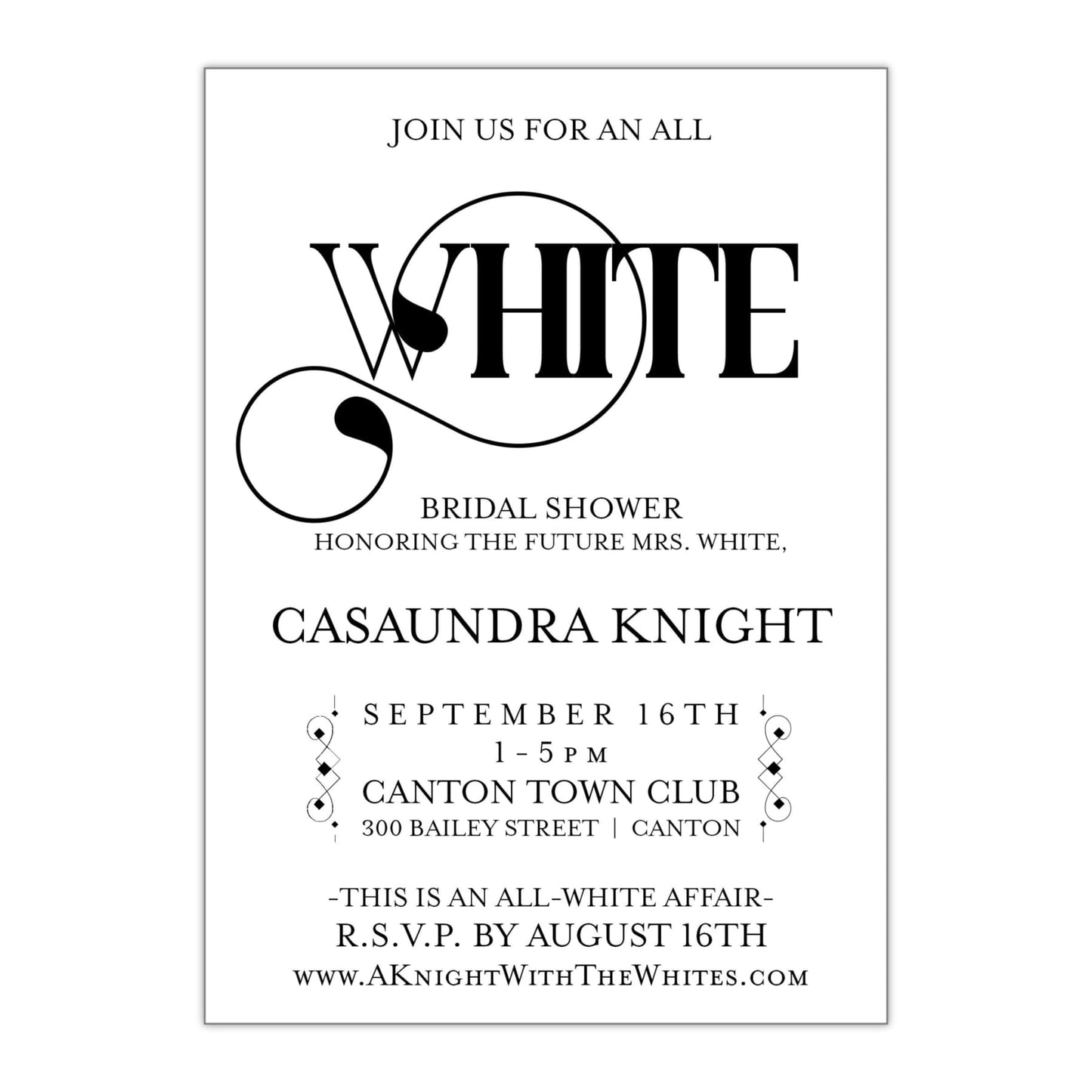All White Party Bridal Shower Invitation - All That Glitters Invitations