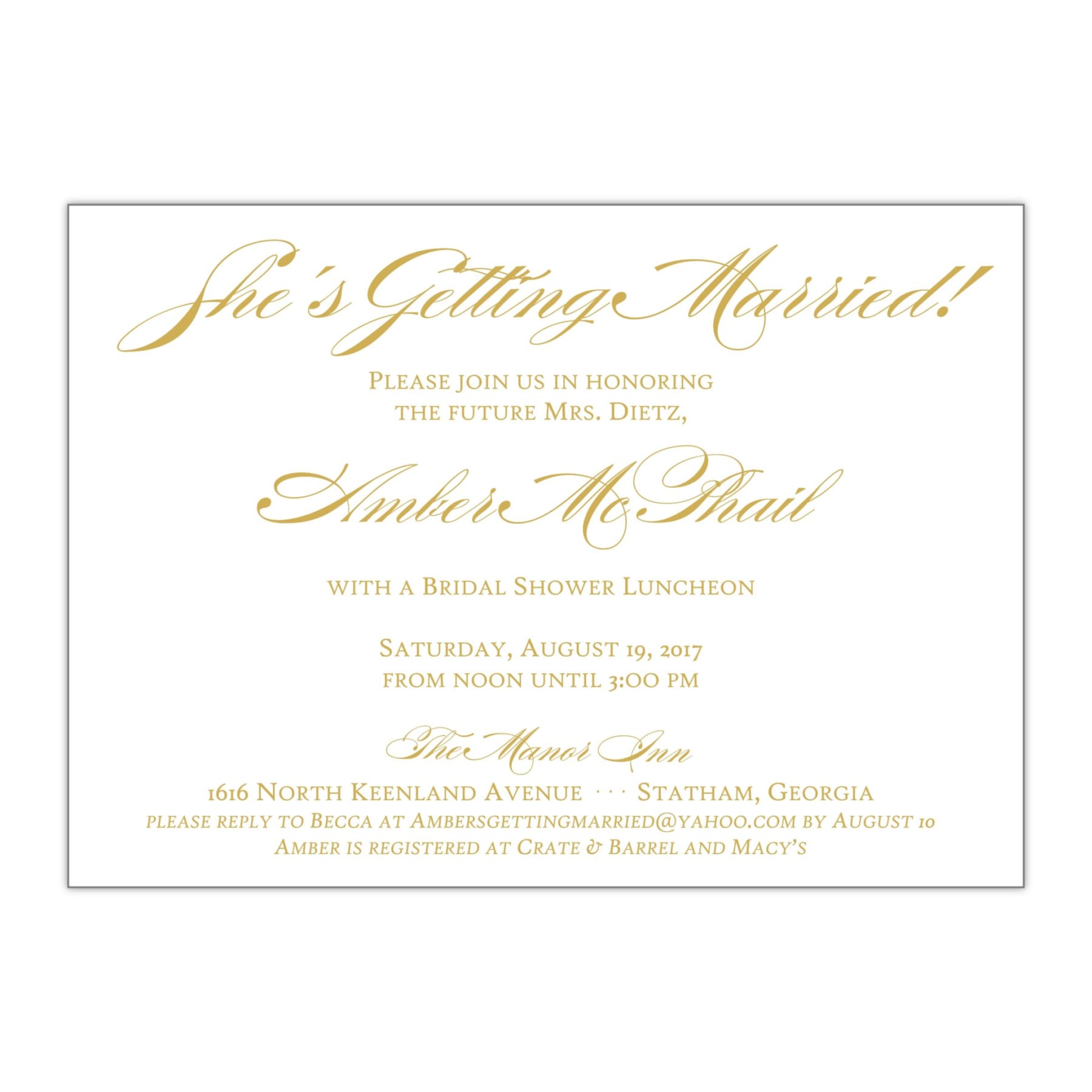 Amber | Bridal Shower Invitation - All That Glitters Invitations