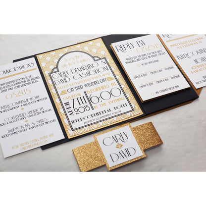 Art-Deco Wedding Invitation with Glitter - All That Glitters Invitations