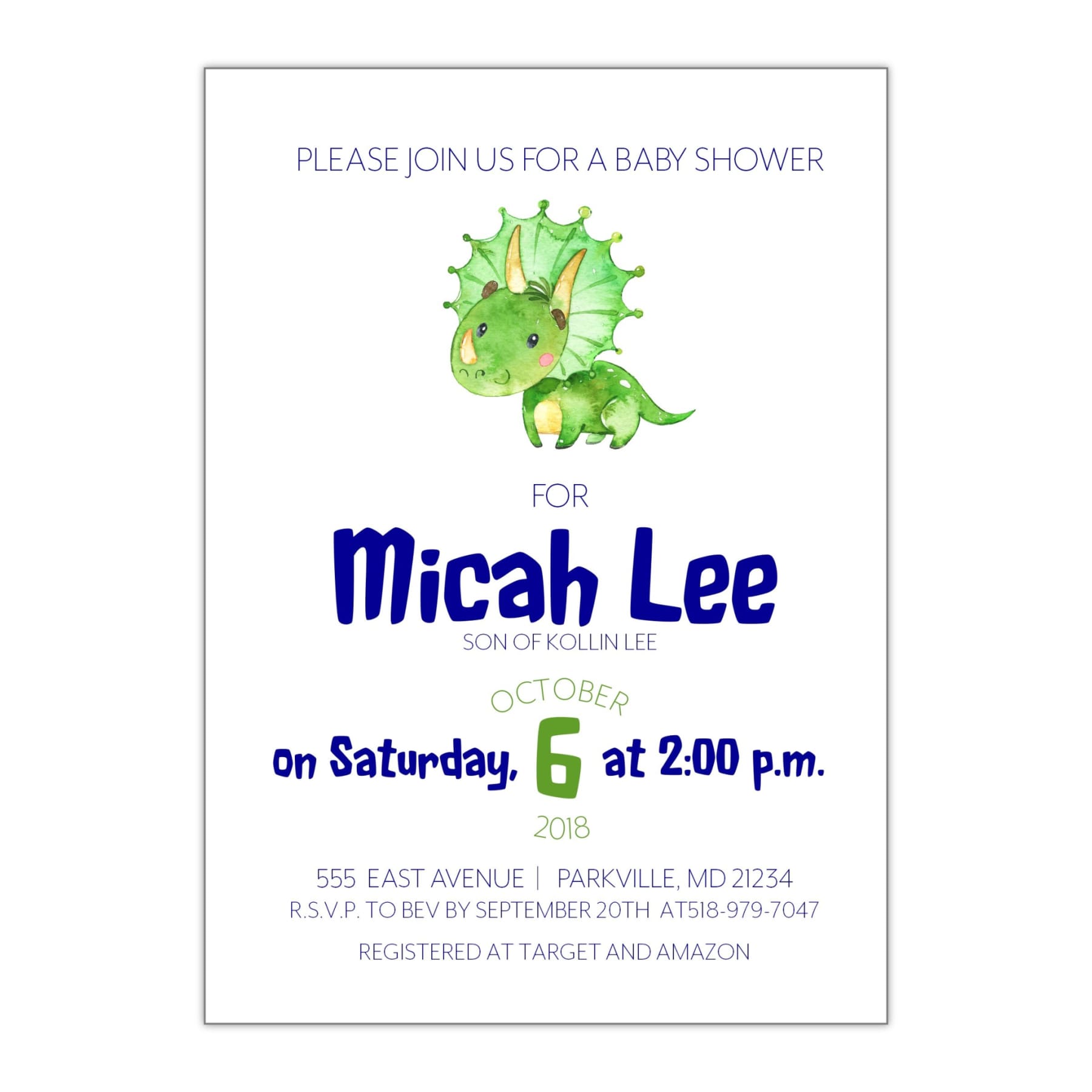 Baby Triceratops | Baby Shower Invitation - All That Glitters Invitations