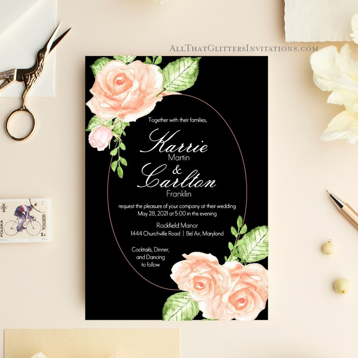 Victorian Rose Wedding Invitations Vintage Glam Wedding Invitations