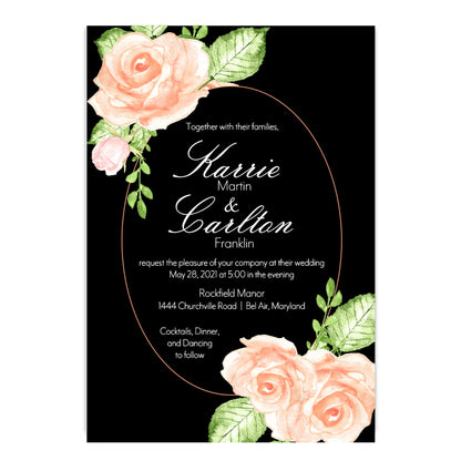 Black and Vintage Rose Wedding Invitation, Karrie - All That Glitters Invitations
