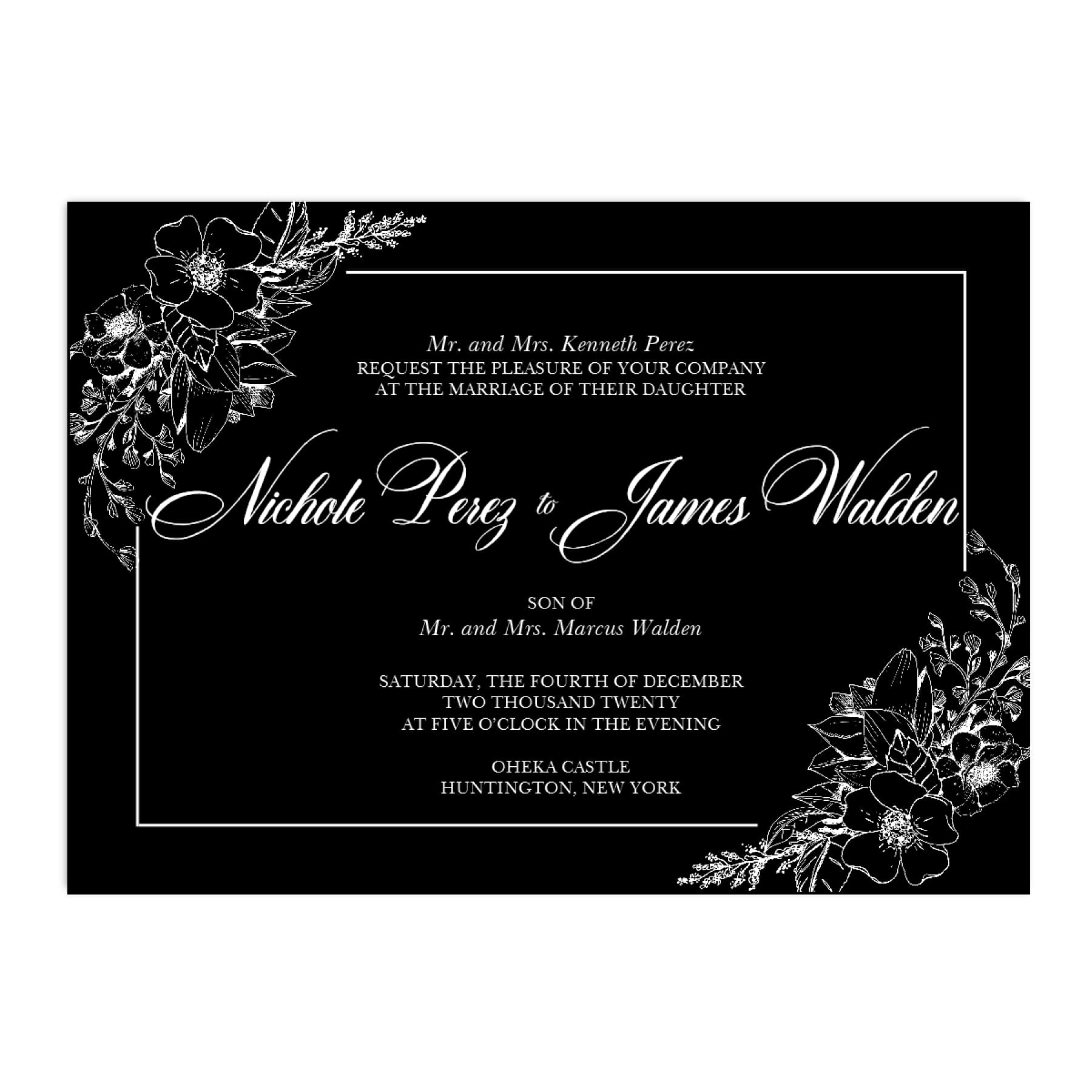 Black and White Hand Drawn Flower Wedding Invitation - All That Glitters Invitations