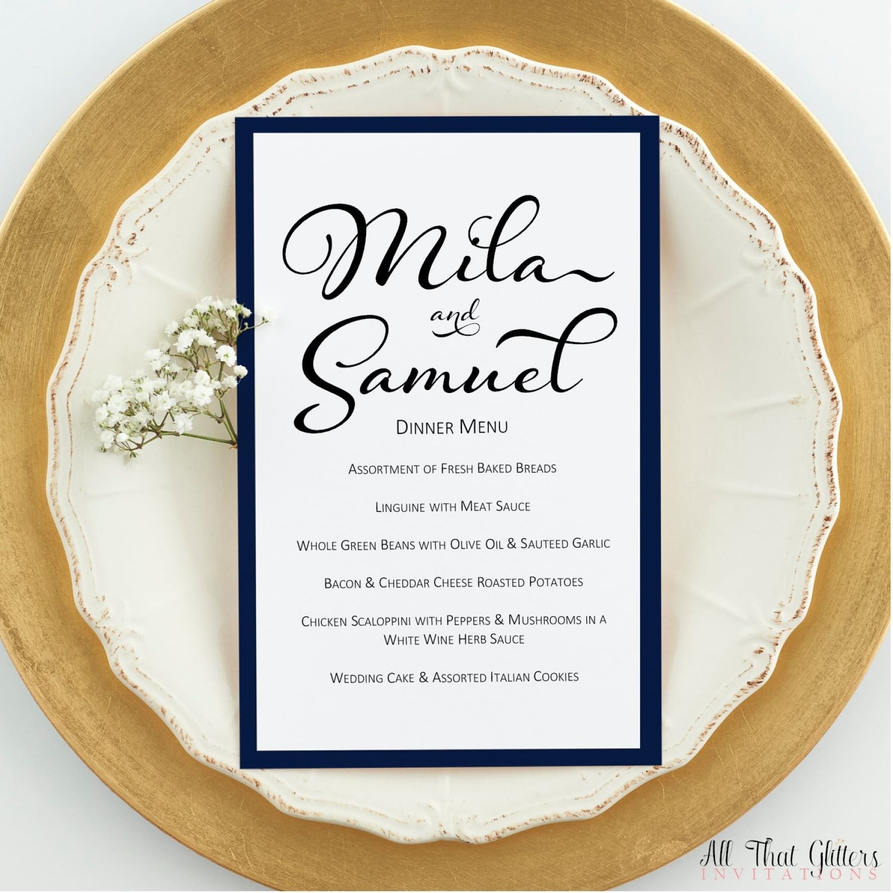 Black Tie Wedding Reception Menu, Mila - All That Glitters Invitations