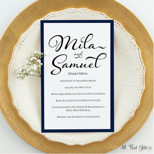 Black Tie Wedding Reception Menu, Mila - All That Glitters Invitations