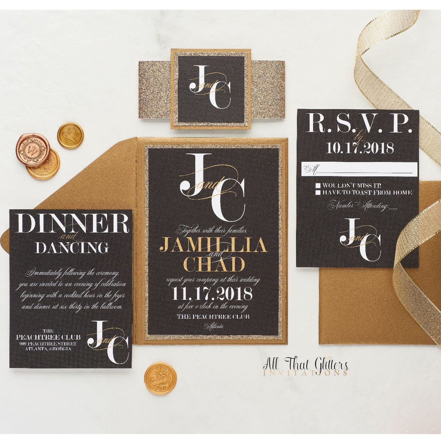 Black Wedding Invitation, Jamillia - All That Glitters Invitations