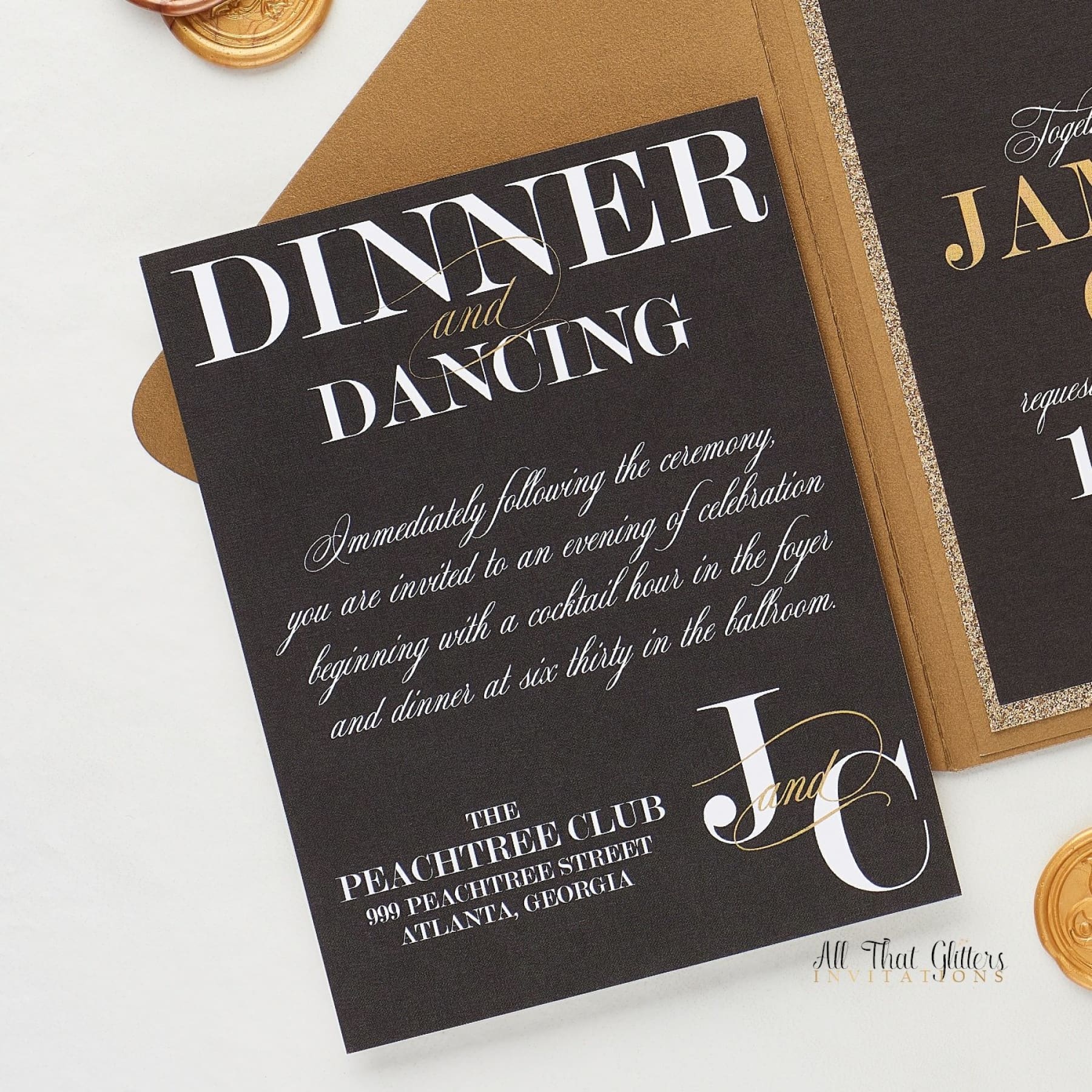 Black Wedding Invitation, Jamillia - All That Glitters Invitations