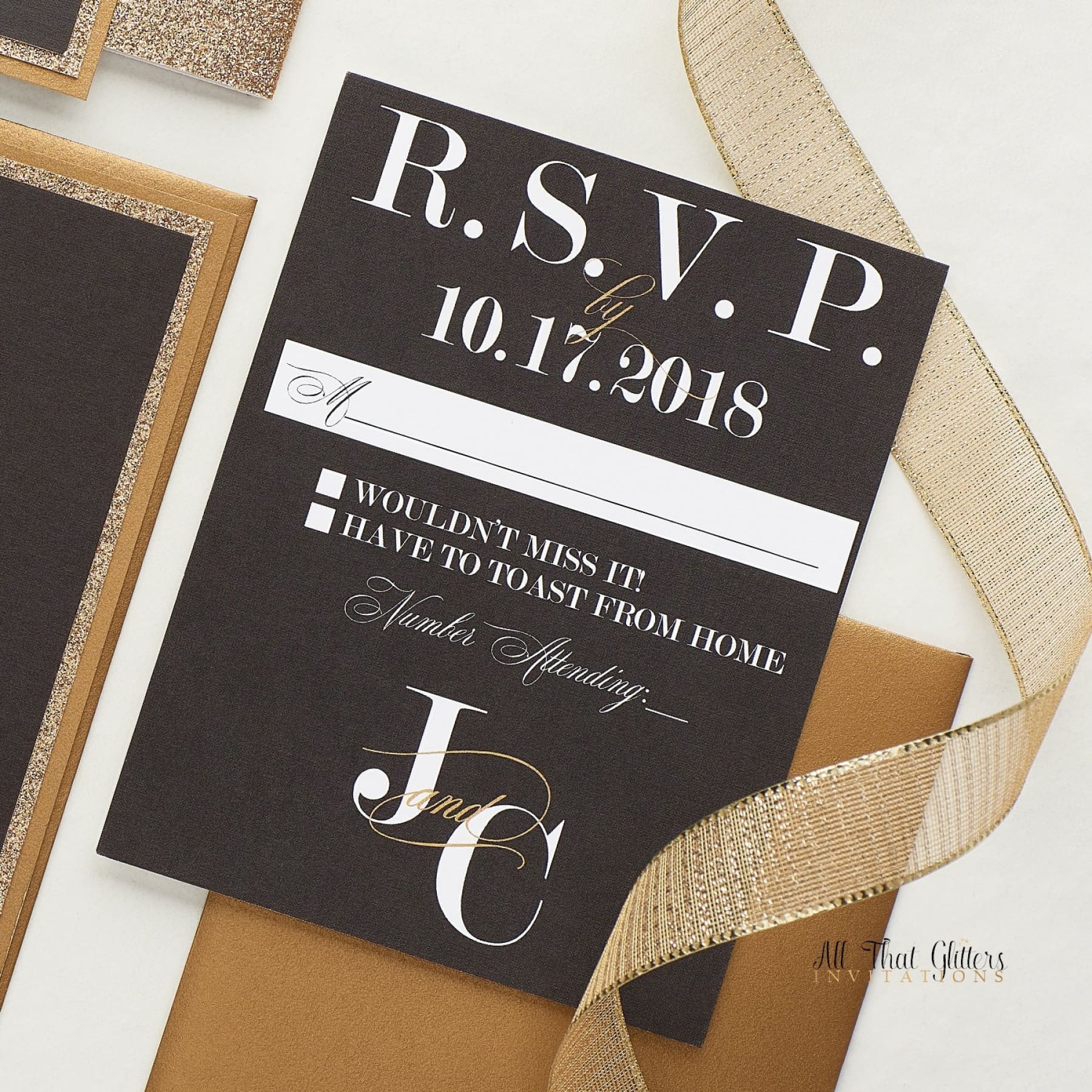 Black Wedding Invitation, Jamillia - All That Glitters Invitations